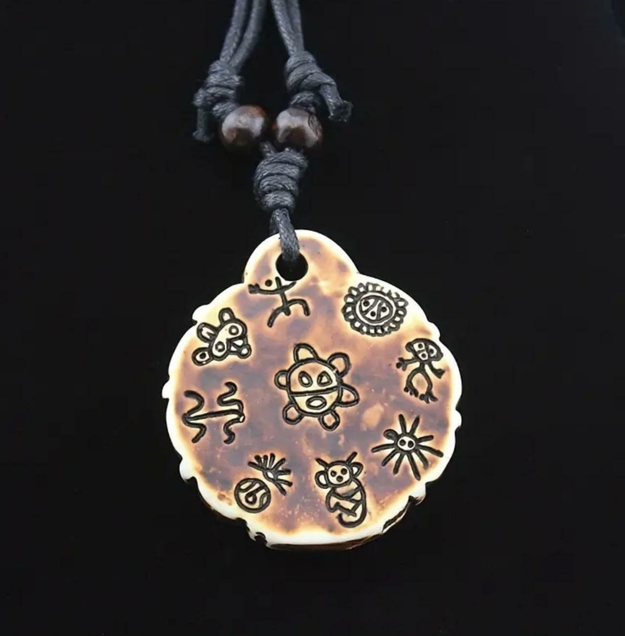 Puerto Rico Unisex Adult Tribal Imitation Bone Necklace & Pendant Sun NEW