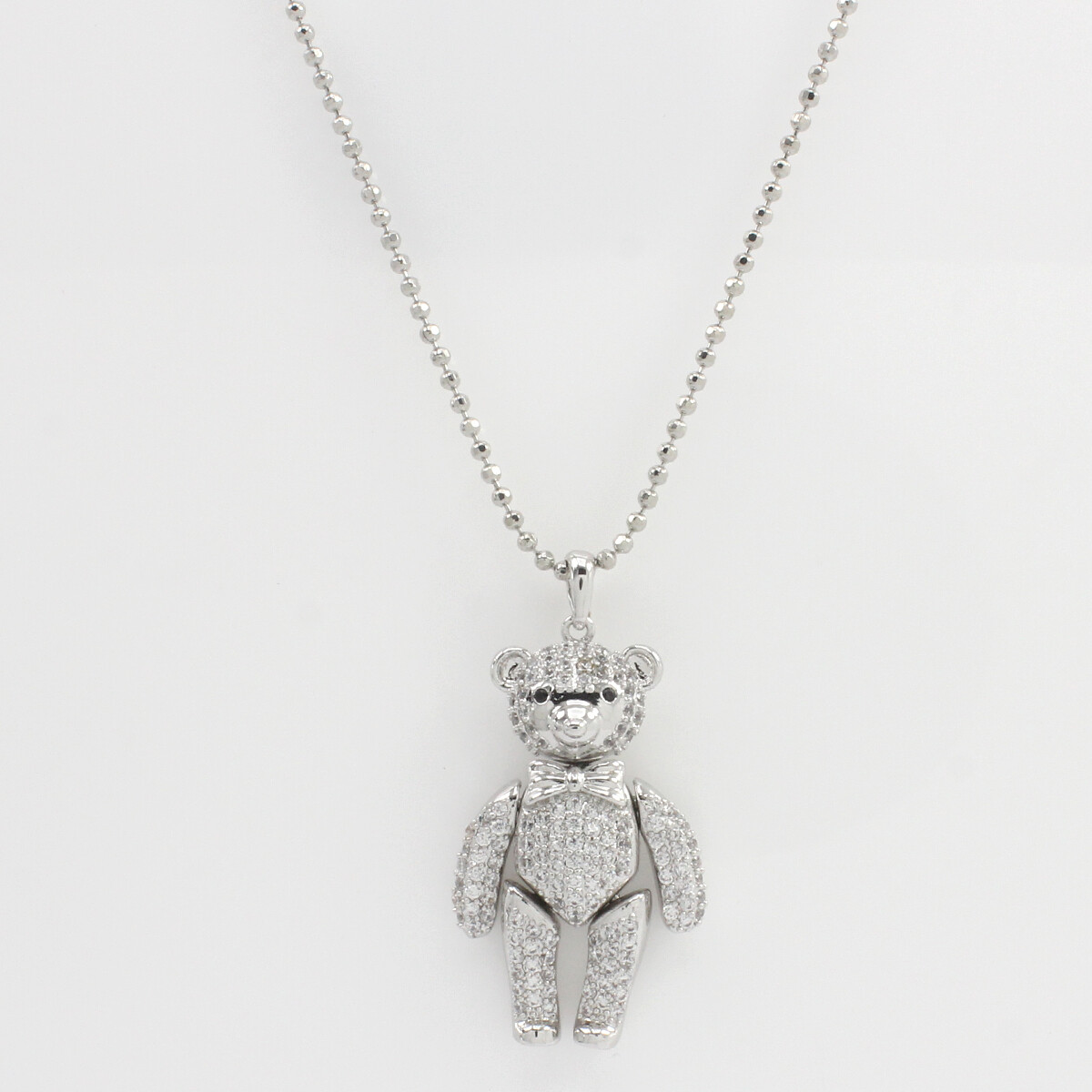 Clear Cubic Zirconia Teddy Bear Pendant 16″ Necklace 14K White Gold Plated
