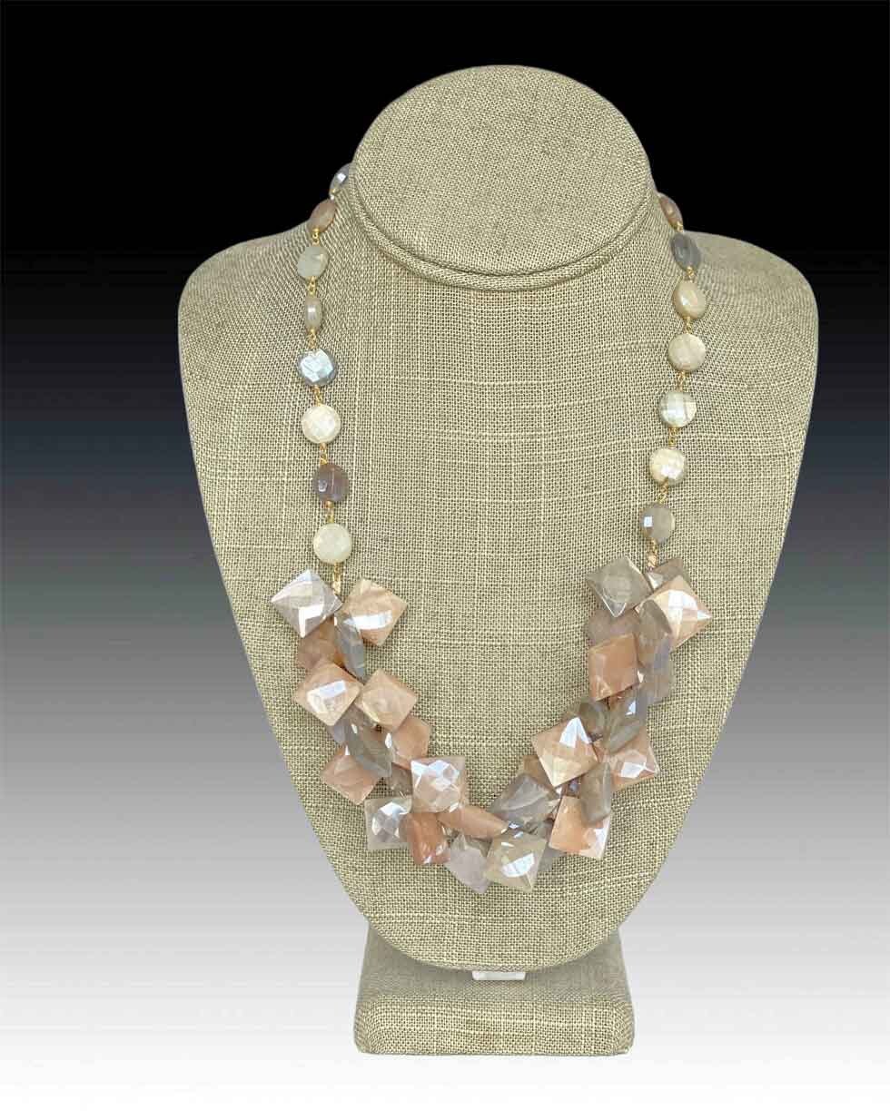 BRAND NEW-BESS HEITNER MYSTIC PEACH SILVER GRAY METALLIC MOONSTONE HEXAGON BIB