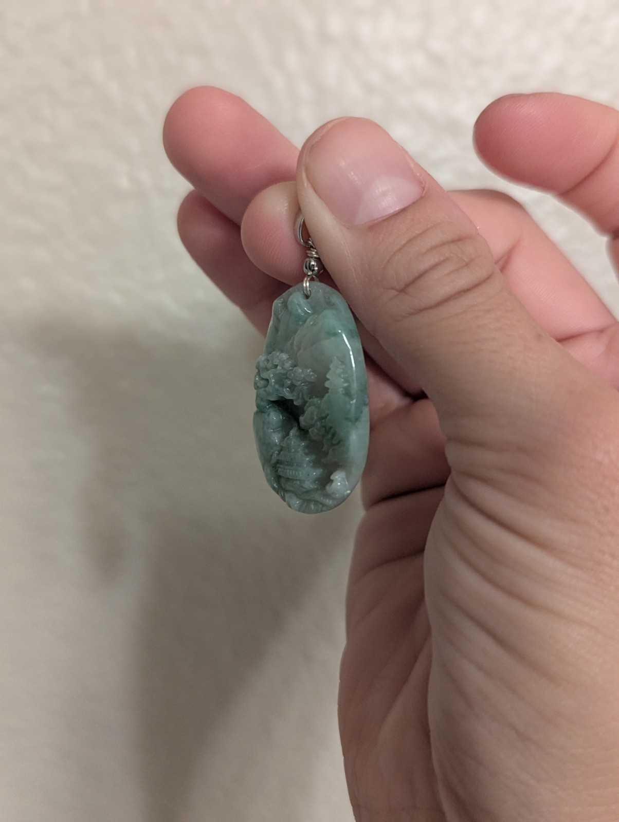 Green Jade Oval Animal Carved Pendant Charm with Bail, Stone Material
