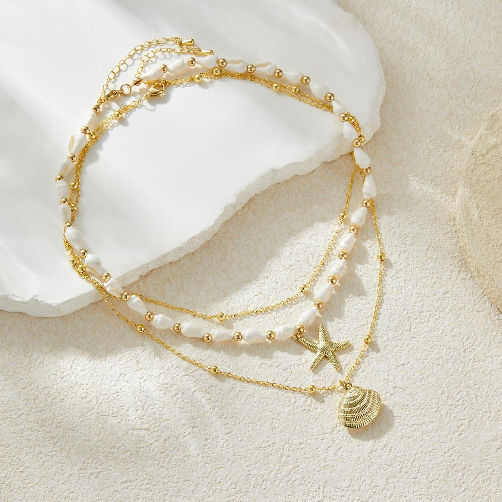 Seashell Necklace for Women Conch Shell Starfish Pearl Pendant Dainty Beach