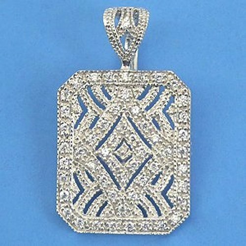 P497 Sterling Silver Latch Bail Rectangular Sparkling Pendant Solid 925