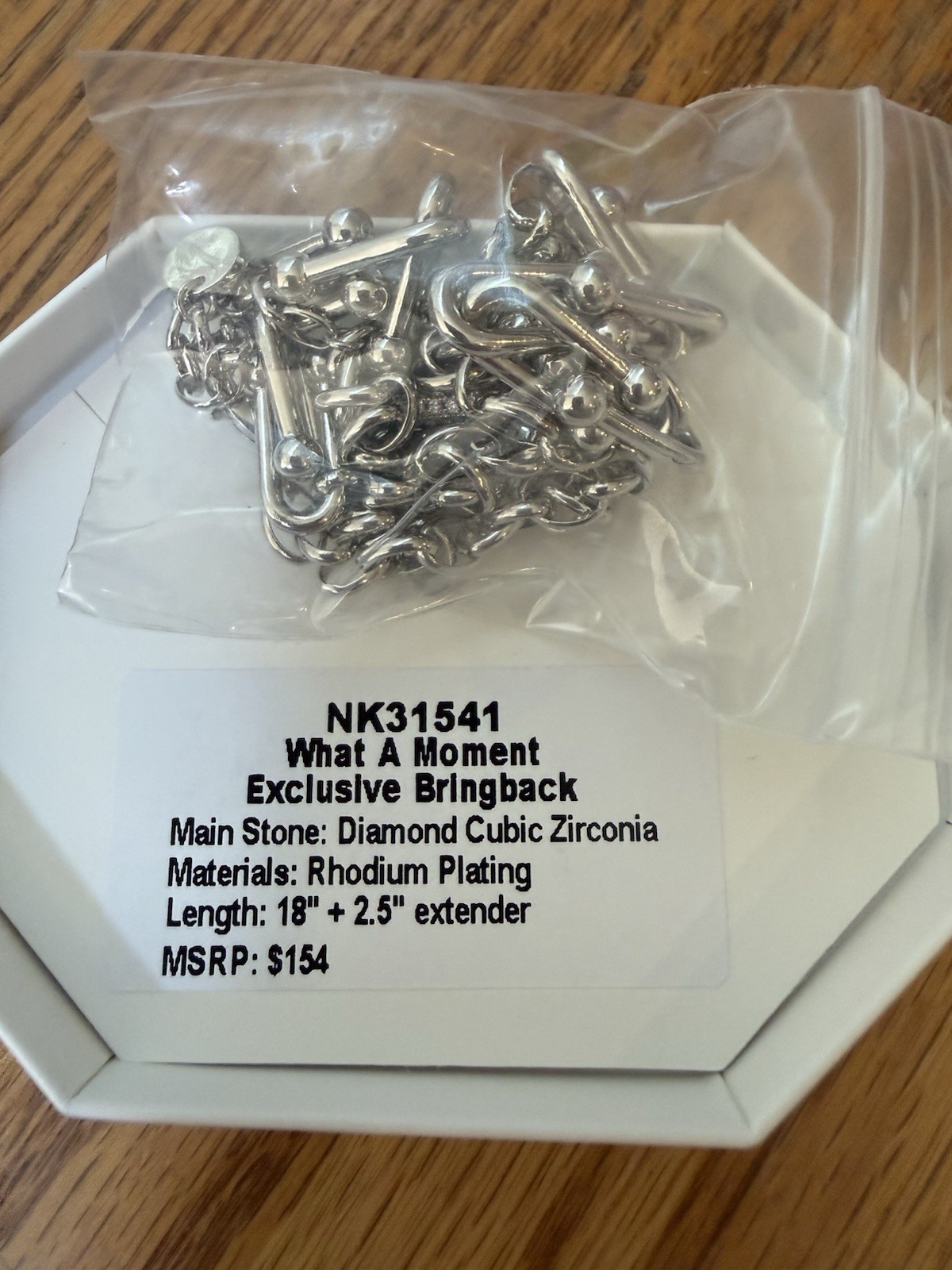 Bomb Party OG Necklace Diamond CZ Rhodium Plating What A Moment Bring Back