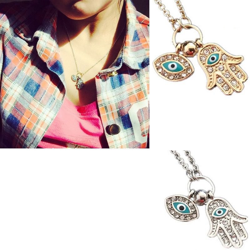 Women’s Fashion Jewelry Silver Gold Evil Eye Hamsa Hand Pendant Necklace 64-2