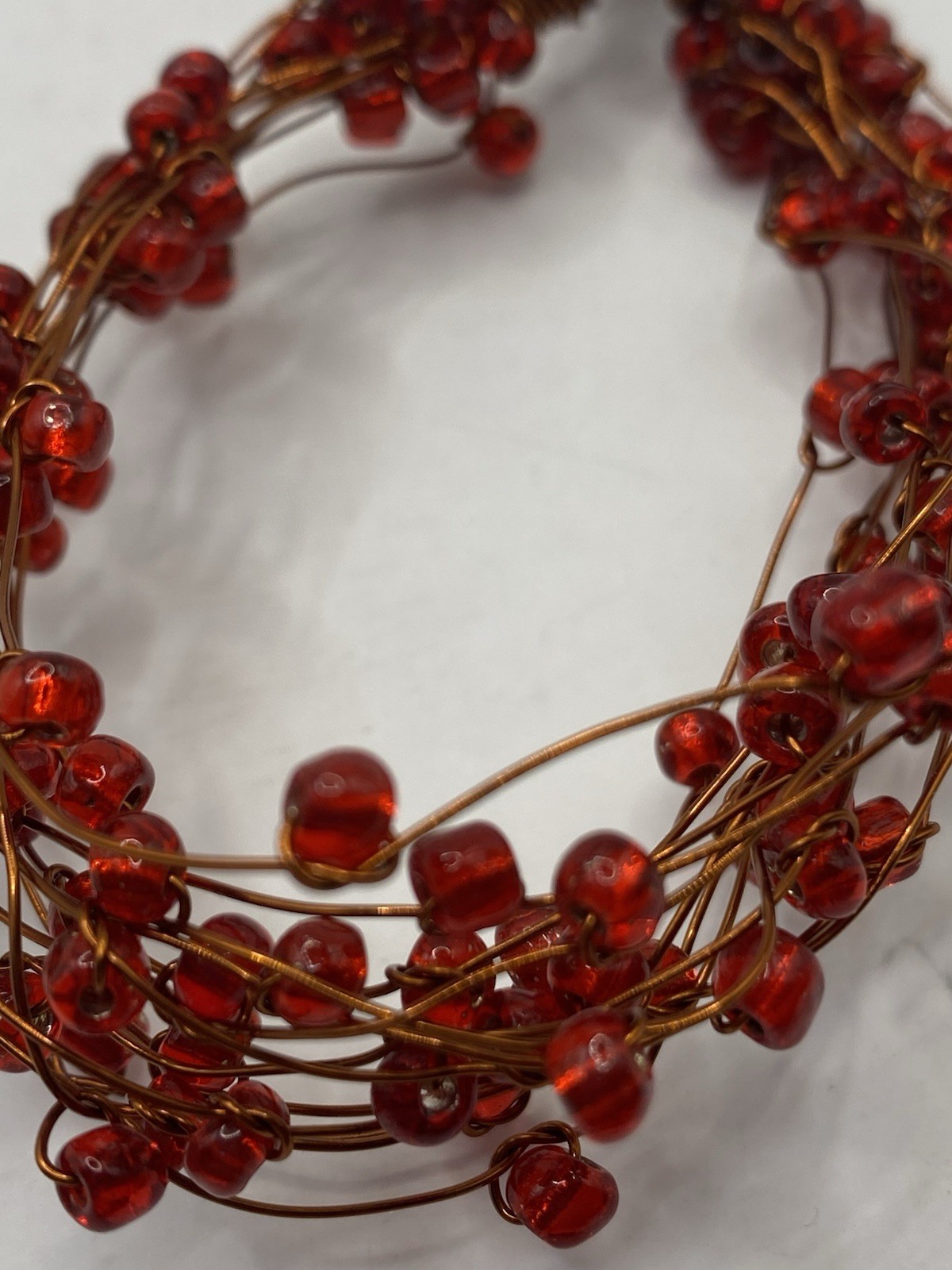 Mi Linea Red Beaded Copper Wire Multi-strand Choker Necklace And Bracelet