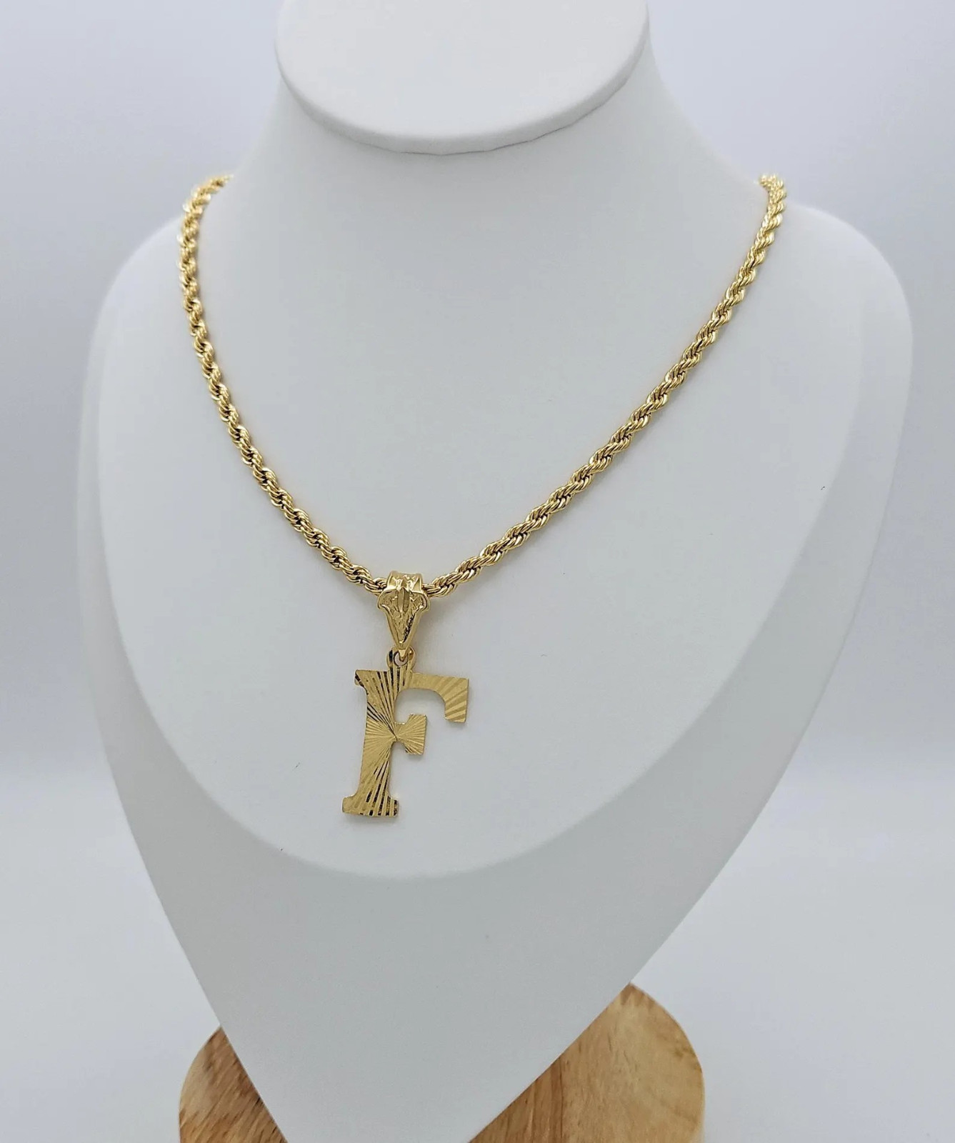Gold Initial Necklace, 3.5mm French Rope Chain, 14k Heavy Plated Gold