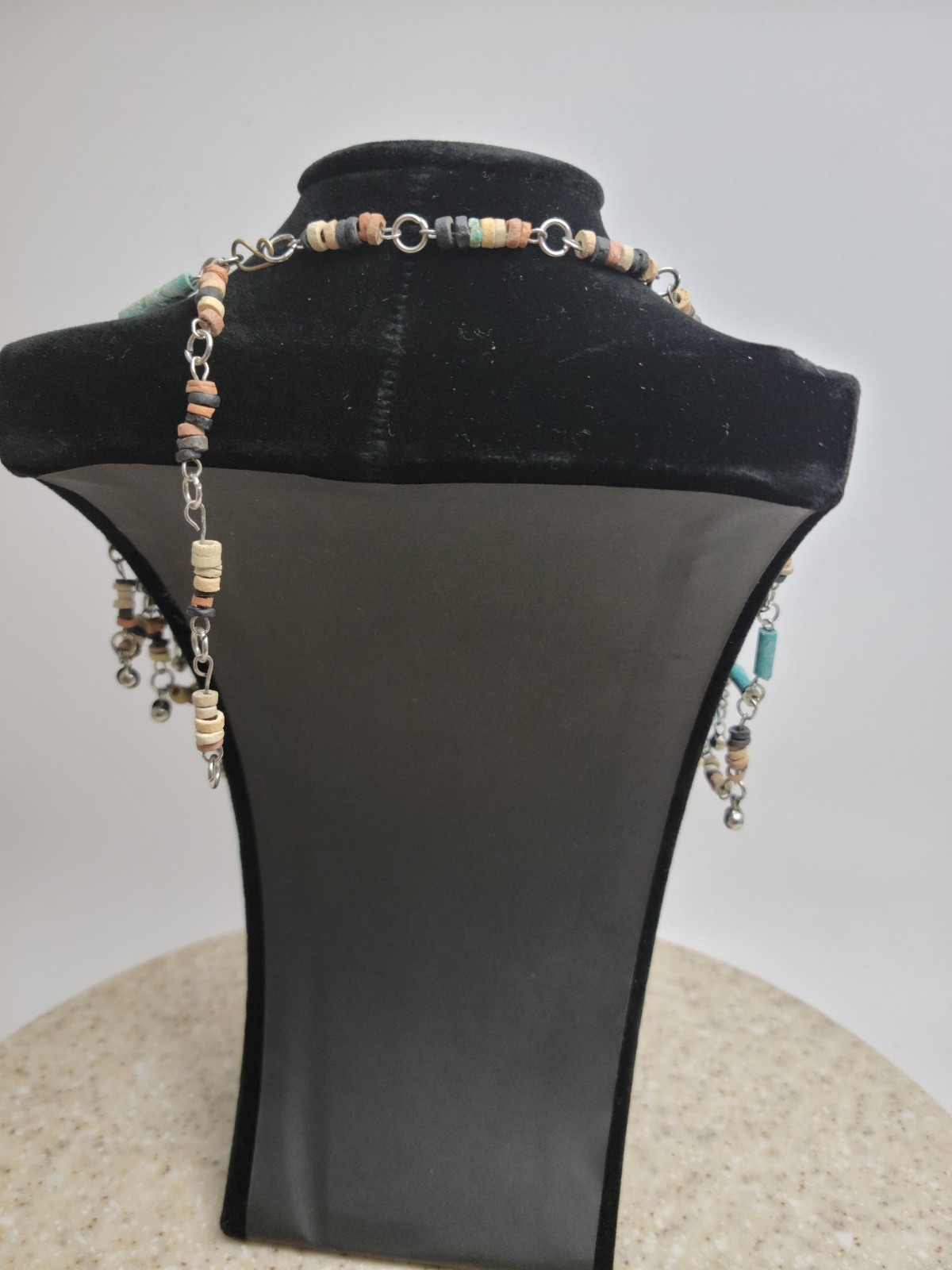 Boho Southwestern Style Multi-Strand Bib Necklace Turquoise Tan Gray Bead Web