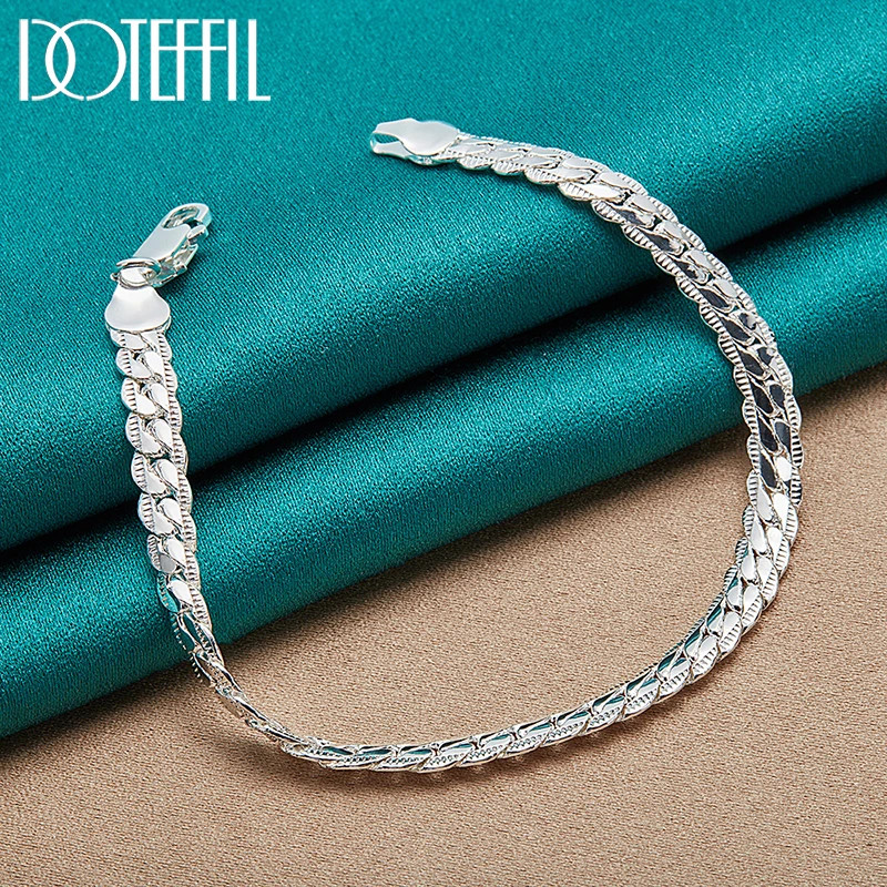 DOTEFFIL 925 Sterling Silver 6mm Side Chain 16/18/20/22/24 Inch Necklace