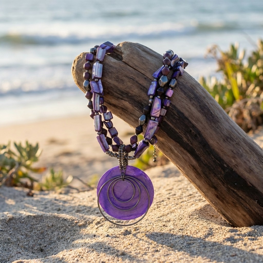 a.n.a AMY Purple Iridescent Beaded Shell Multi Strand Necklace NWT 18-21″