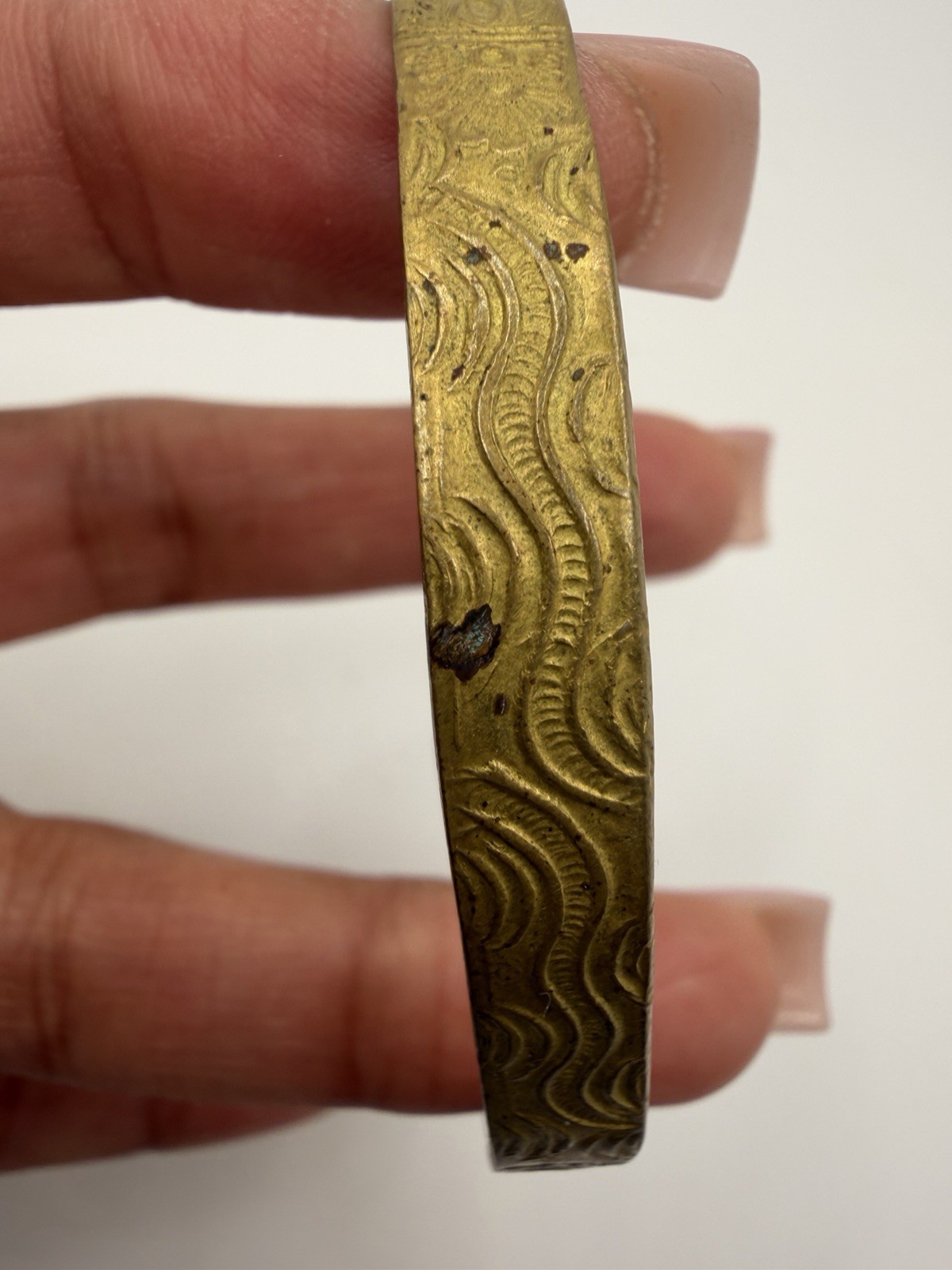 Brass Gold Egyptian Antique Cuff Bangle Bracelet Hyieroglypics Estate Item