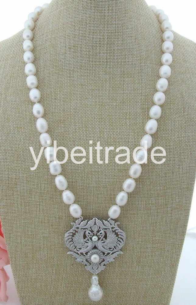 24” 14x26MM reborn keshi South Sea baroque pearl White Rice Pearl Necklace CZ