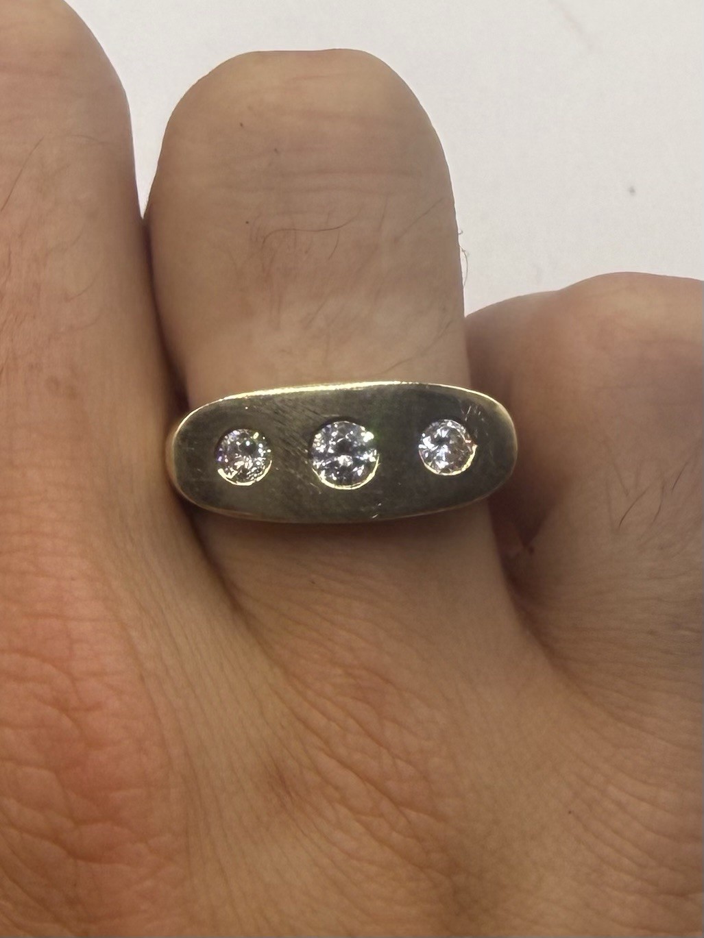 Vintage 9ct Yellow Gold Gypsy Setter Trilogy Ring • 8.41 Grams • Size – O ½