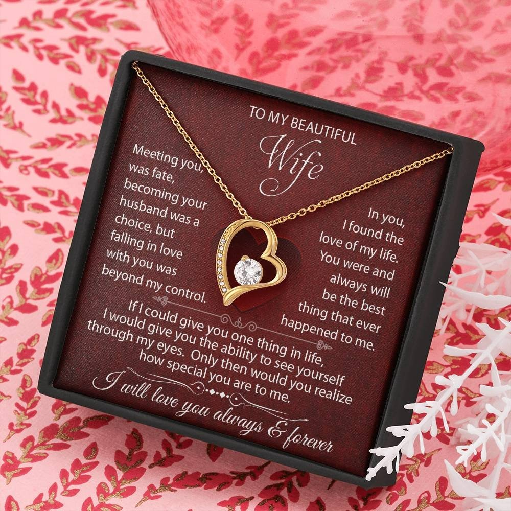 To My Beautiful Wife, Meeting You Was Fate, I Love you Always & Forever Necklace