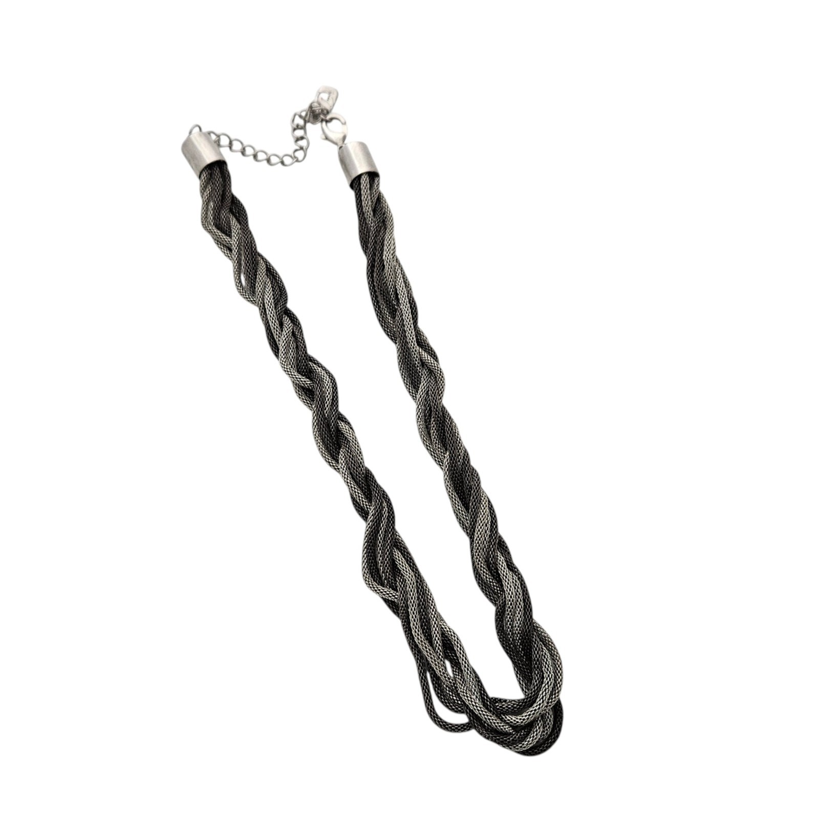 You and I Braided Satin Chain Black Grey Silver Statement Necklace 18-20″