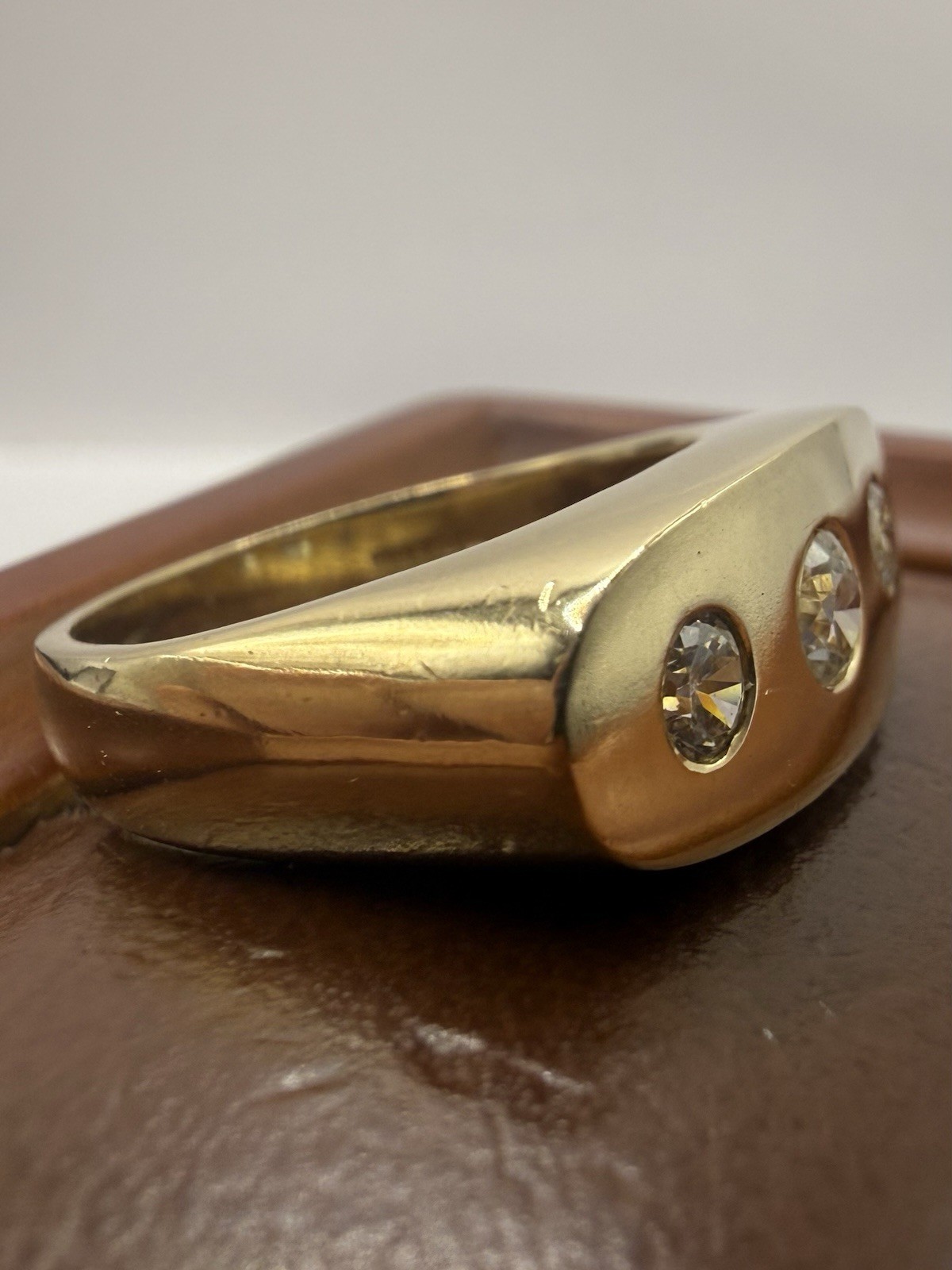 Vintage 9ct Yellow Gold Gypsy Setter Trilogy Ring • 8.41 Grams • Size – O ½