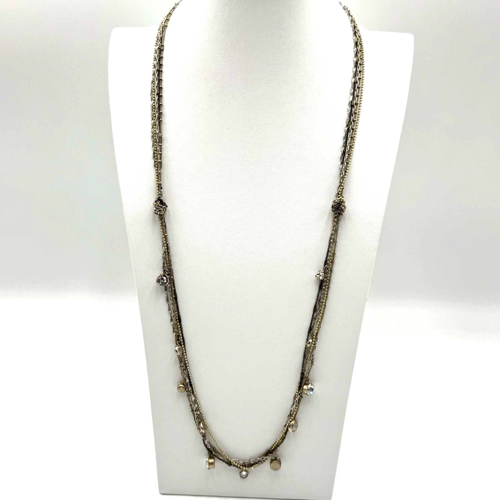Ann Taylor Loft Necklace Multi Chain Gold Silver Tone Glass Faceted Rhinestones