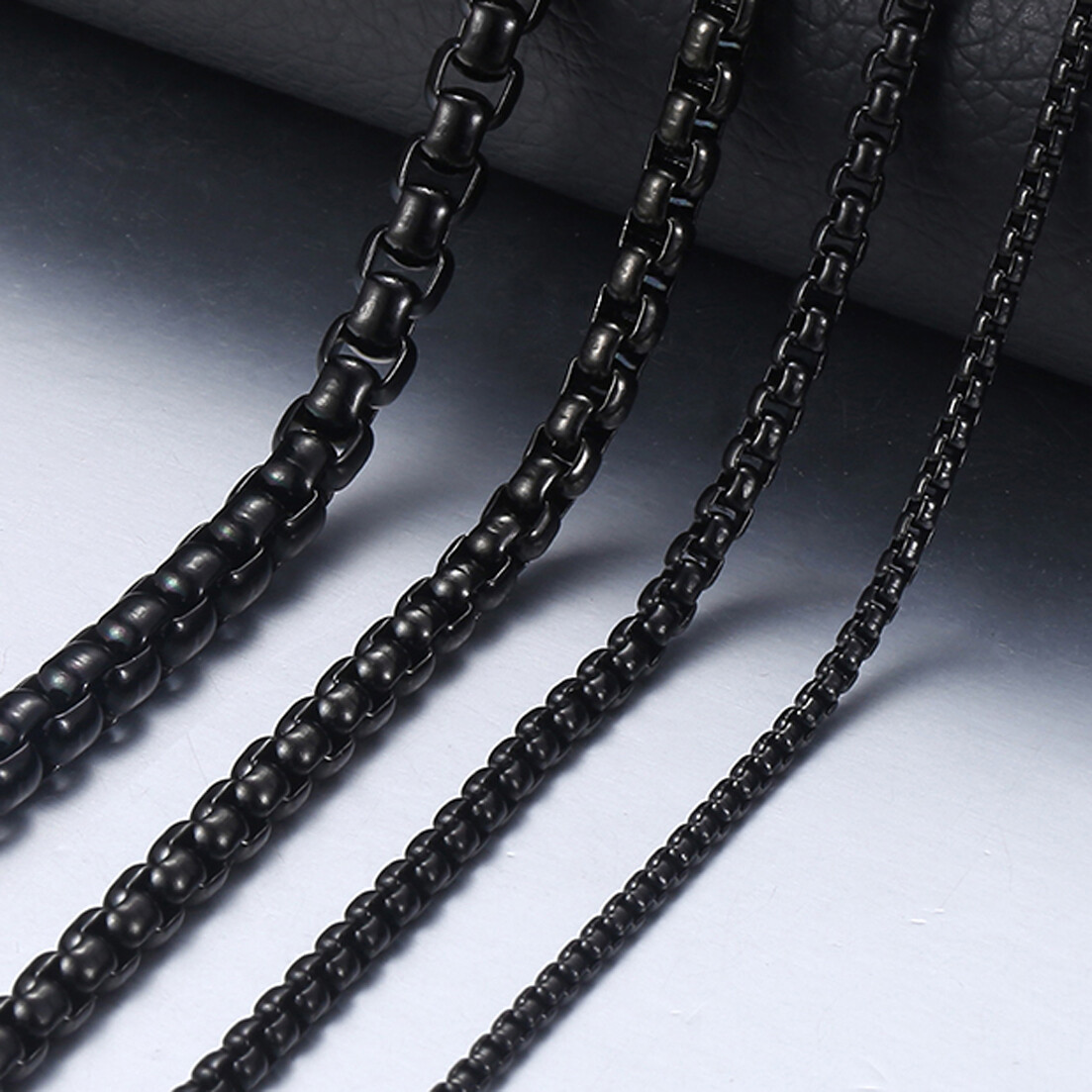 Personalized 2mm-5mm Black Box Rolo Chain Necklace For Women Men Stainless Steel