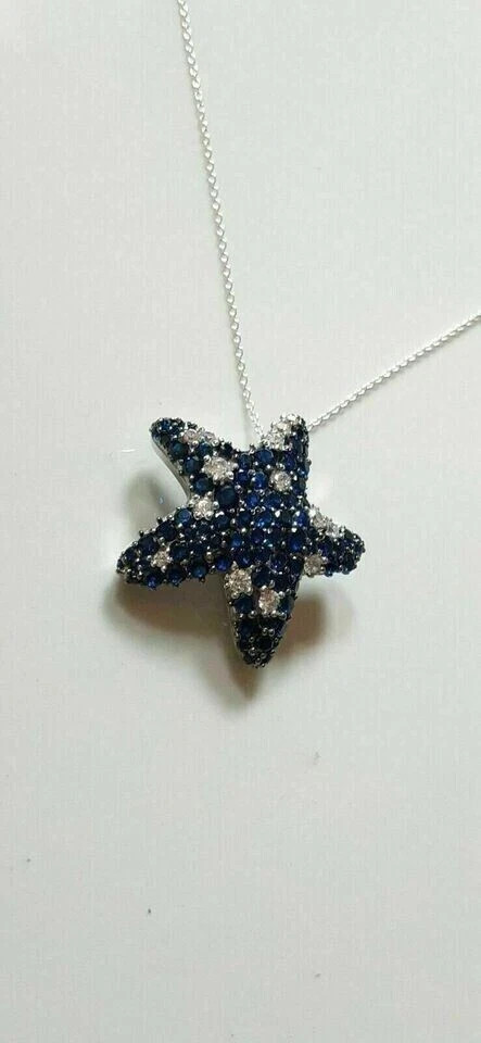 2.00Ct Round Cut Simulated Blue Sapphire Starfish Pendant 14K White Gold Plated