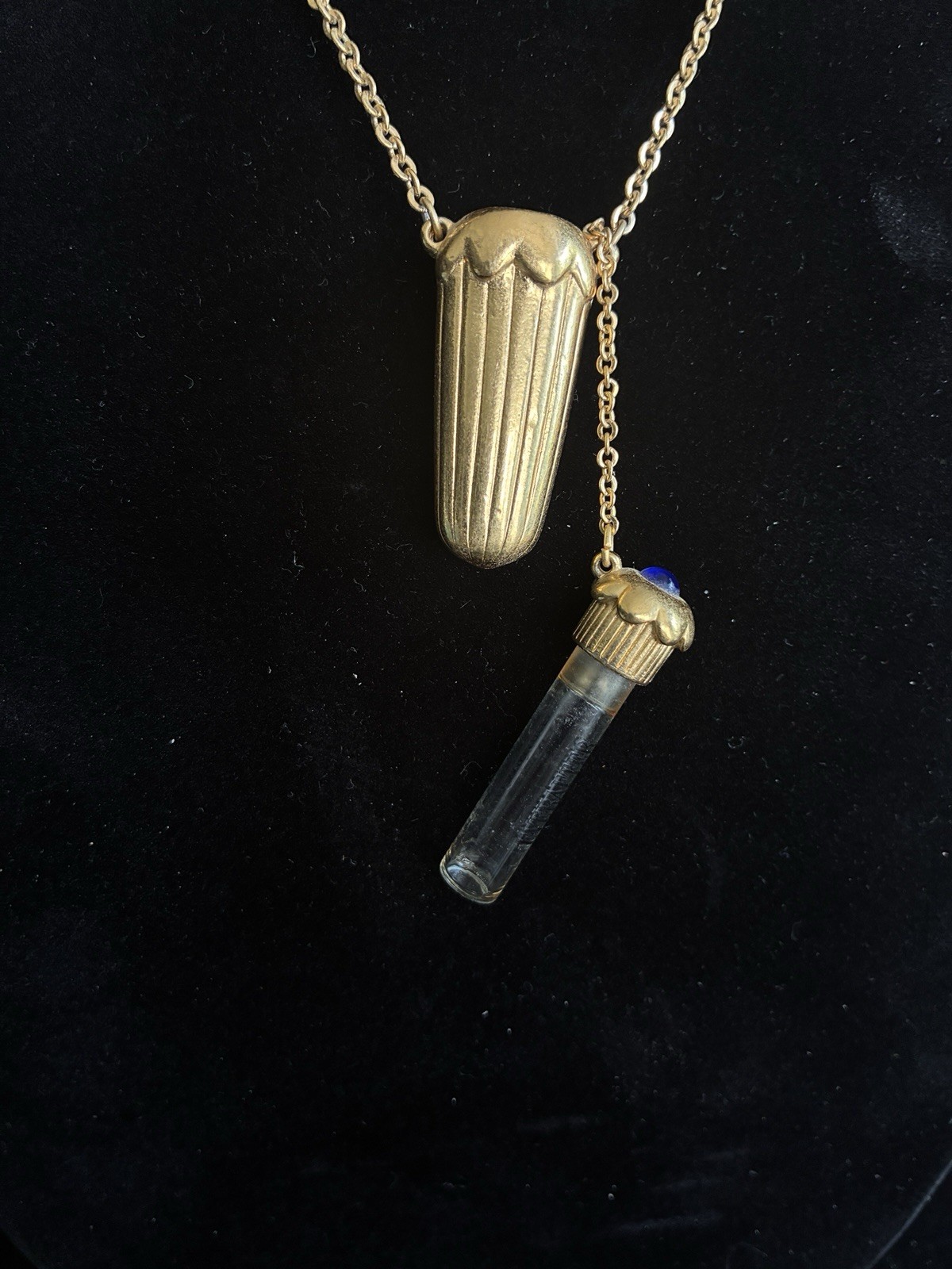 Avon 1990 Flacon Everafter Perfume Bottle Pendant And Blue Stone 30” Chain