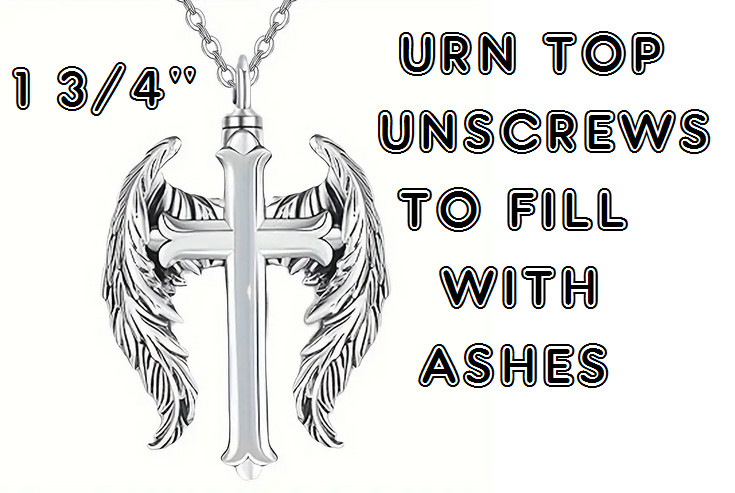 MEMORIAL URN WING CROSS ASHES Pendant 22″ 925 Sterling Silver Necklace Women Men