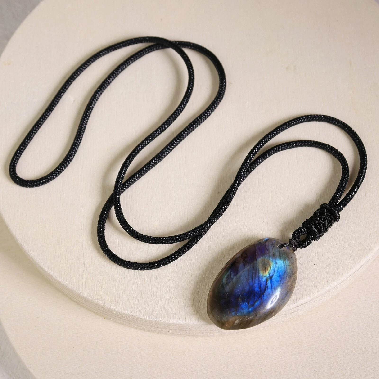 Natural Labradorite Stone Pendant Healing Crystal Amulet Women Men Necklace Gift