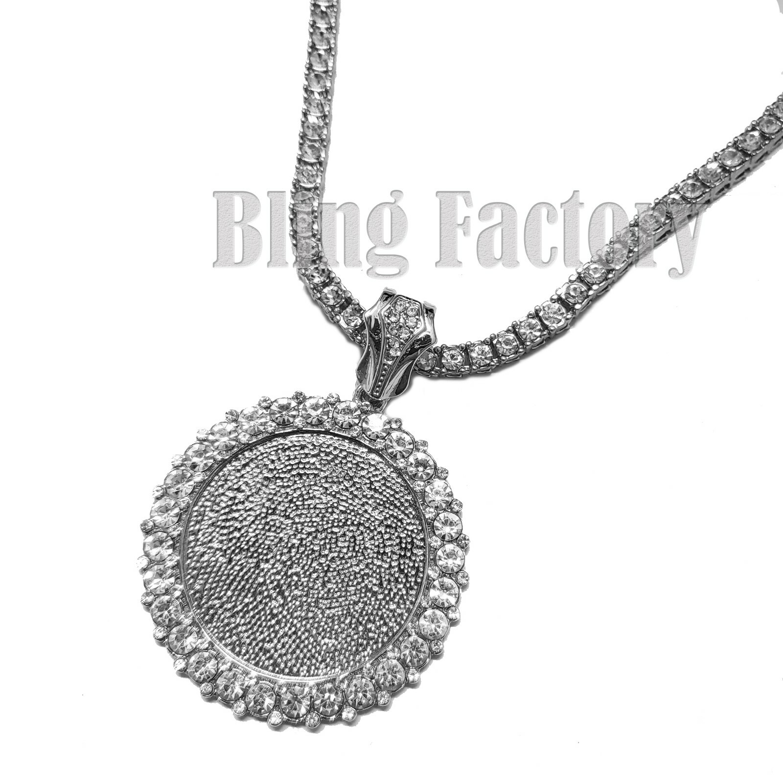 Picture Frame Pendant & 16″ 18″ 20″ 1 Row Tennis Choker Chain Hip Hop Necklace