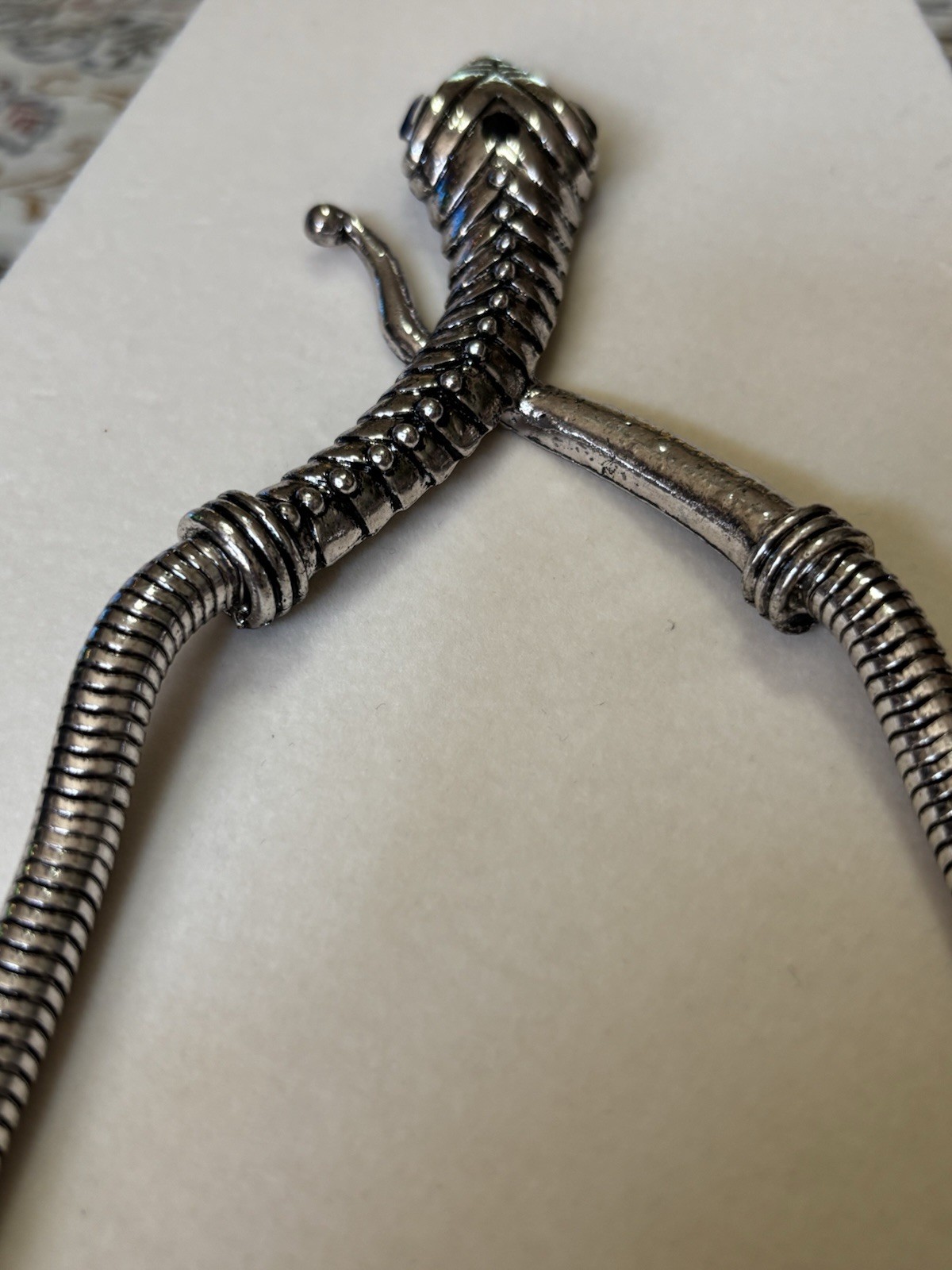 Silver Plated Snake Pendant Necklace Gray Marquise Crystal Eyes Adjustable