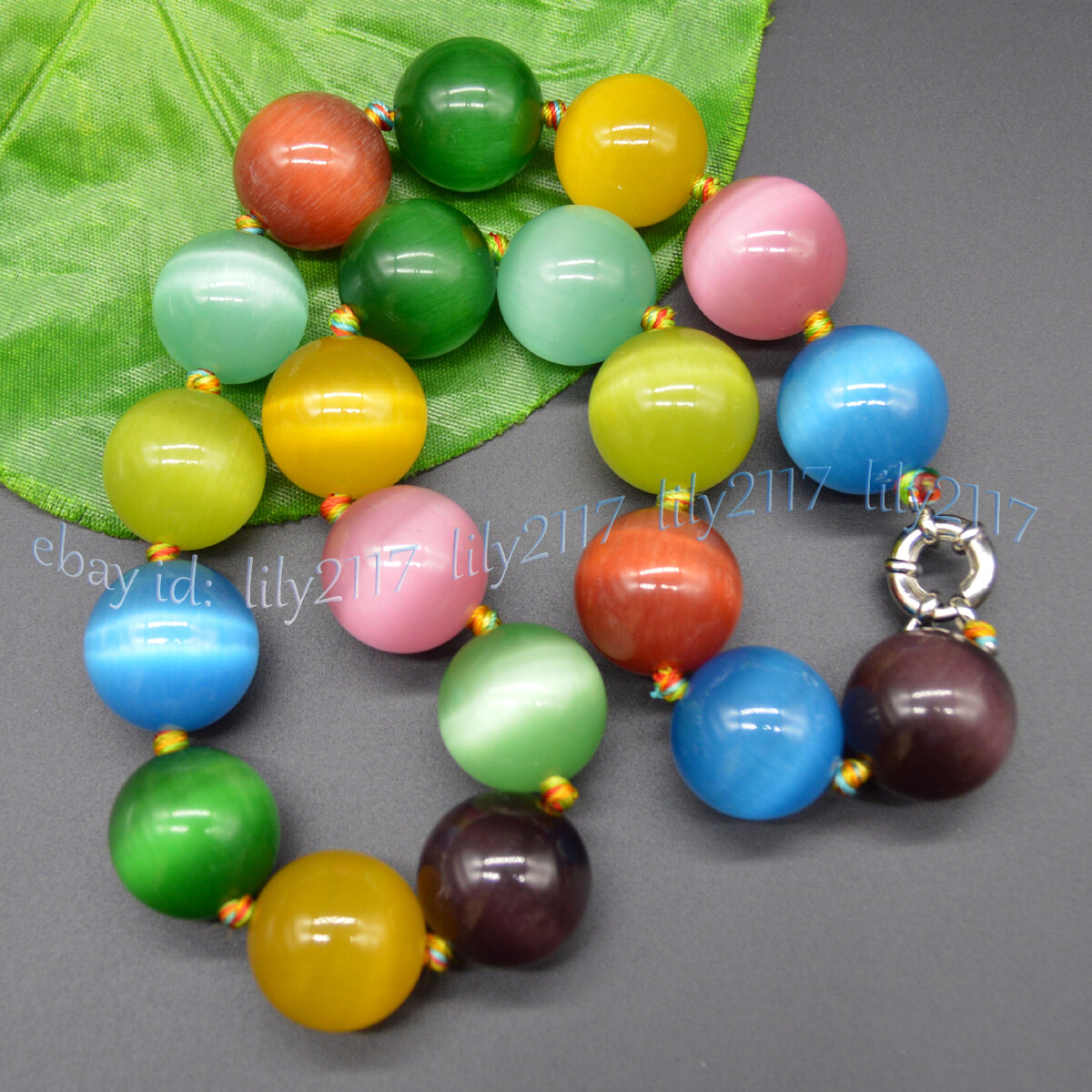20mm Multi-Color Opal Cat’s Eye Gems Round Beads Necklace 18” Bracelet 8-8.5”