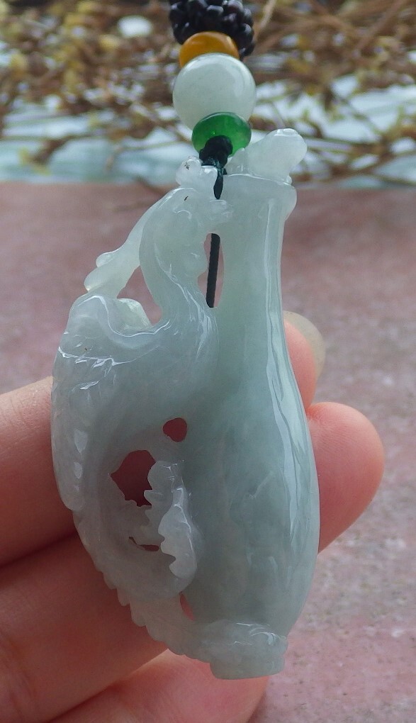 Certified Green Burma Natural A Jade jadeite Pendant Phoenix Vase 凤凰 569813 AS