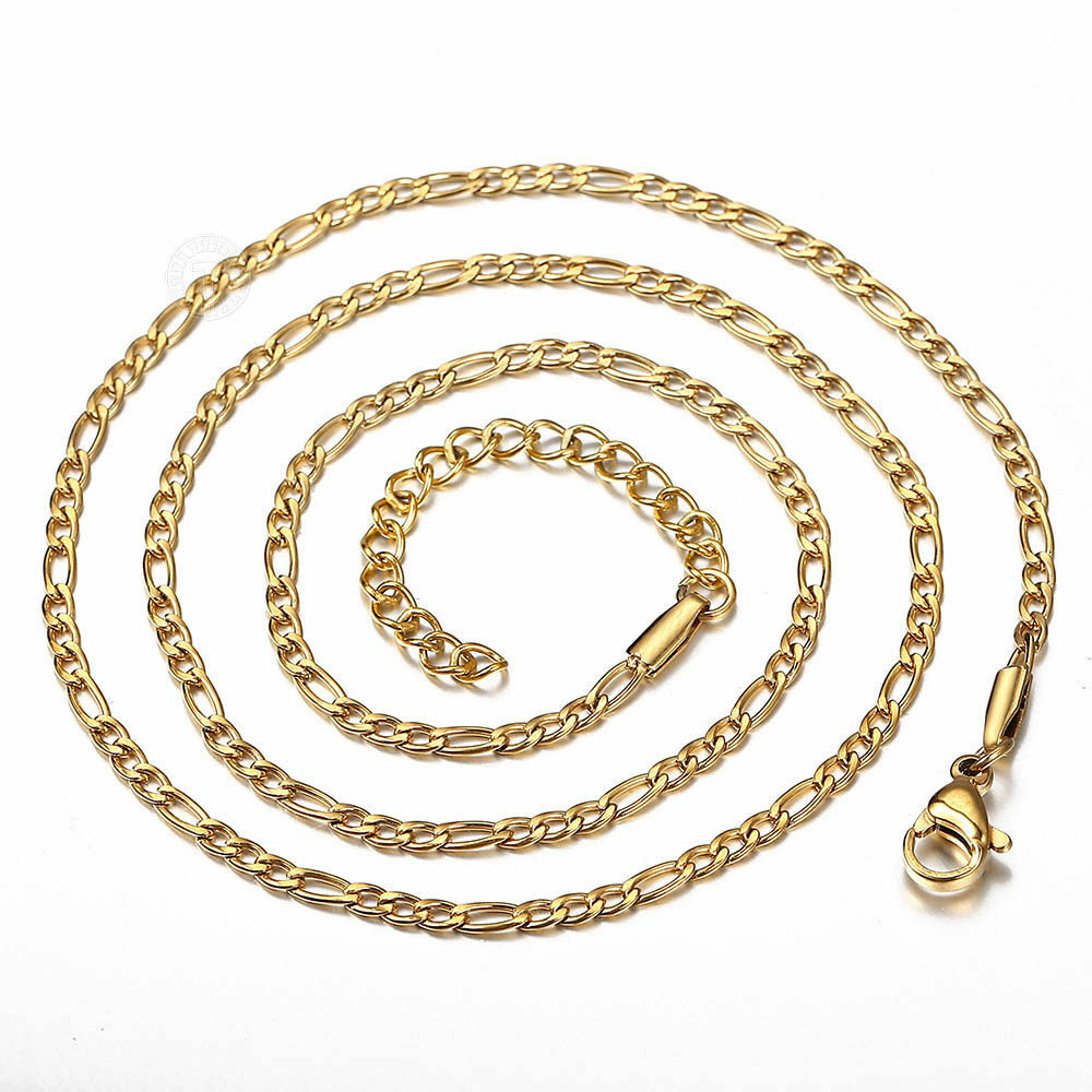 2 mm/3mm Men Women Chain Necklace Gold Stainless Steel Curb Figaro Box Rope