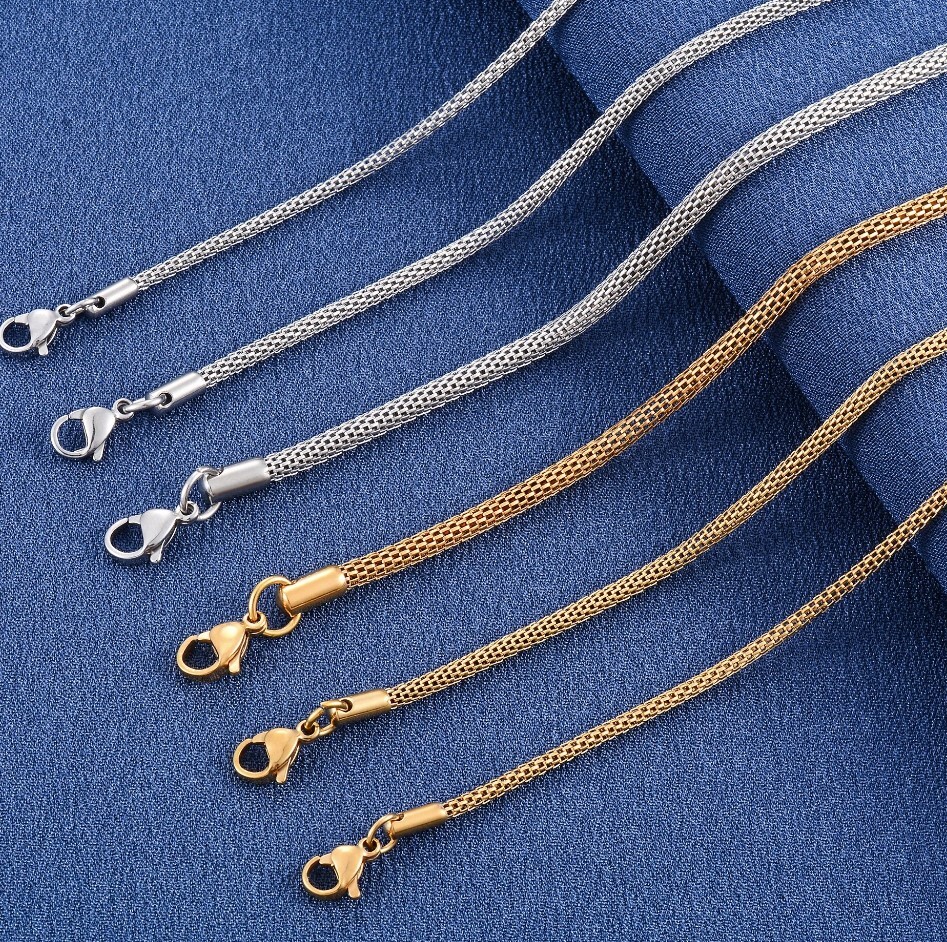 Silver Stainless Steel 14,18,20,22 inch 2mm Round Mesh Chain Necklace