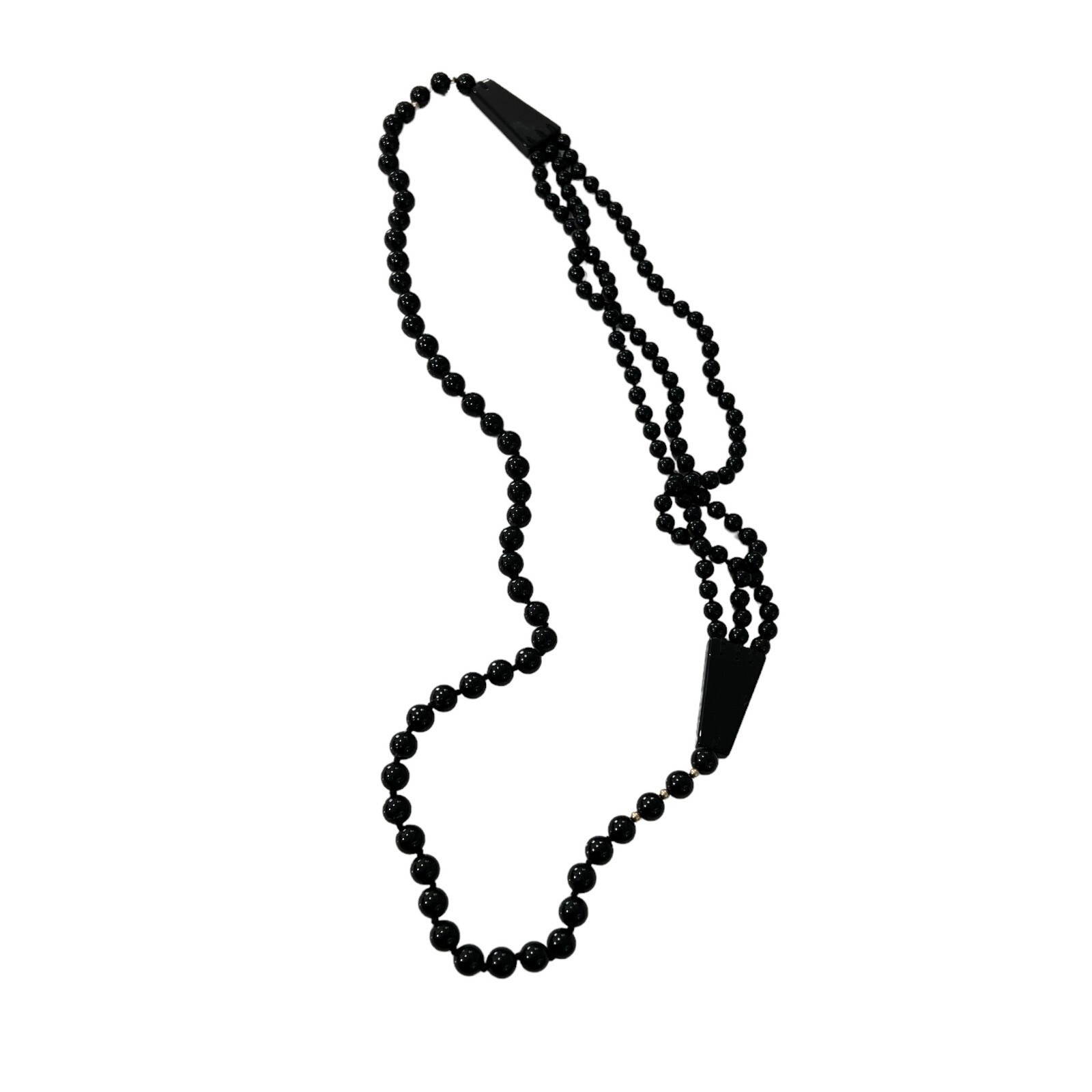 Womens Black Glass Necklace Multi Strand Statement Gold Accent Beads