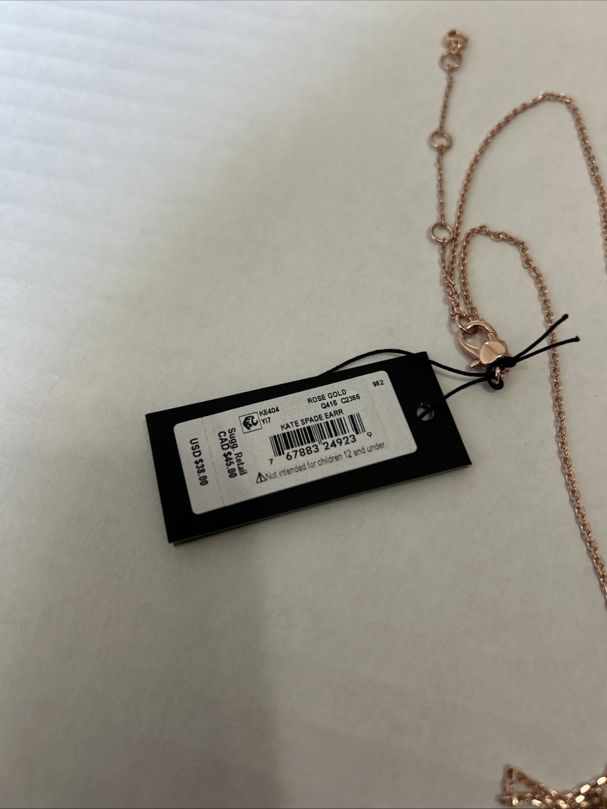 Kate Spade New York Small Marmalade Rose Gold Tone Square Glitter Stone Necklace