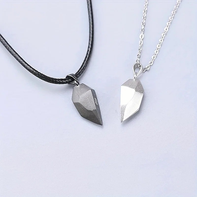 2Pcs Couple Friendship Magnetic Matching Love Heart Distance Pendant Necklace
