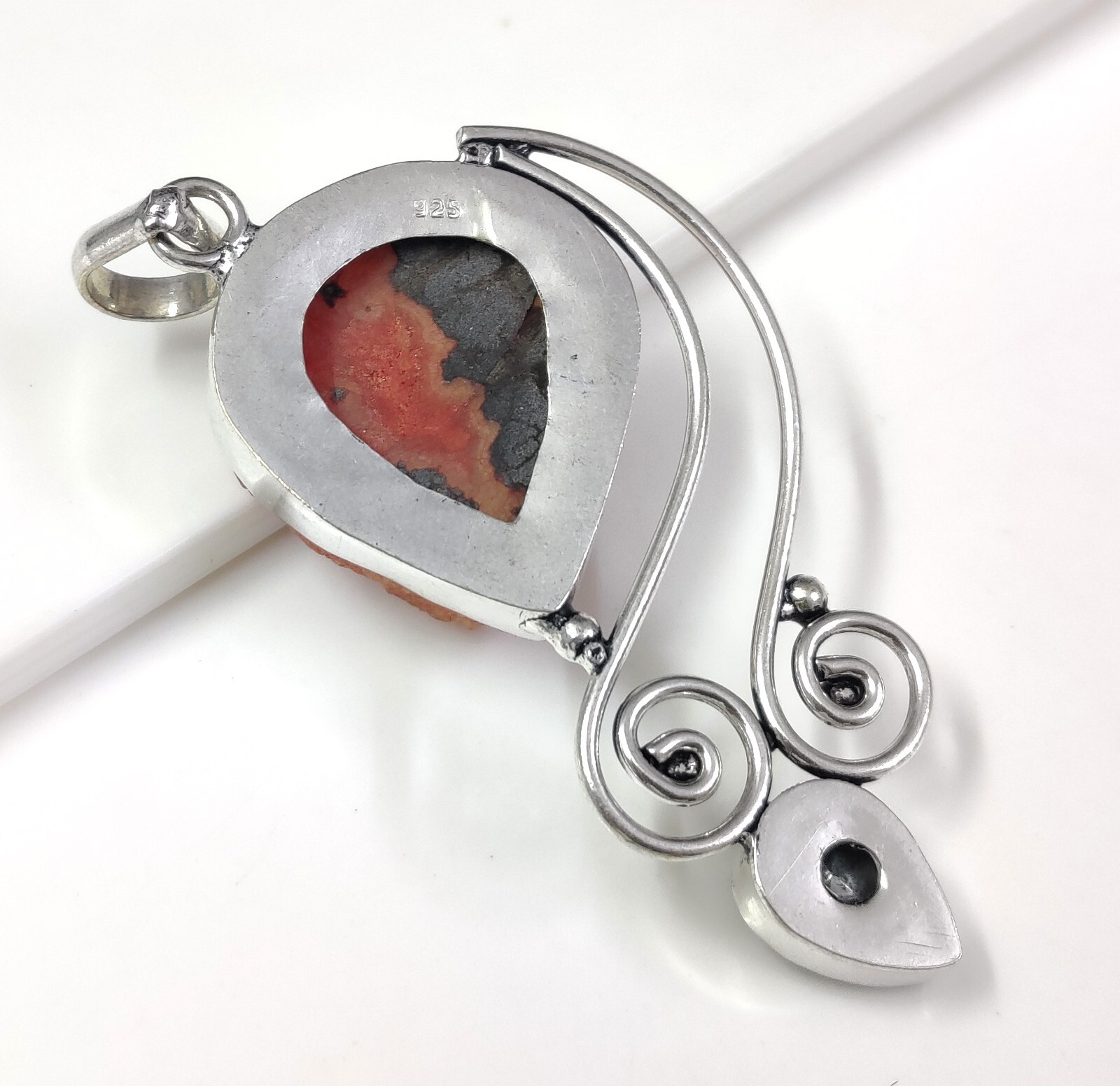 Natural Pear Orange Druzy Gemstone Pendant Jewelry Gift for Her