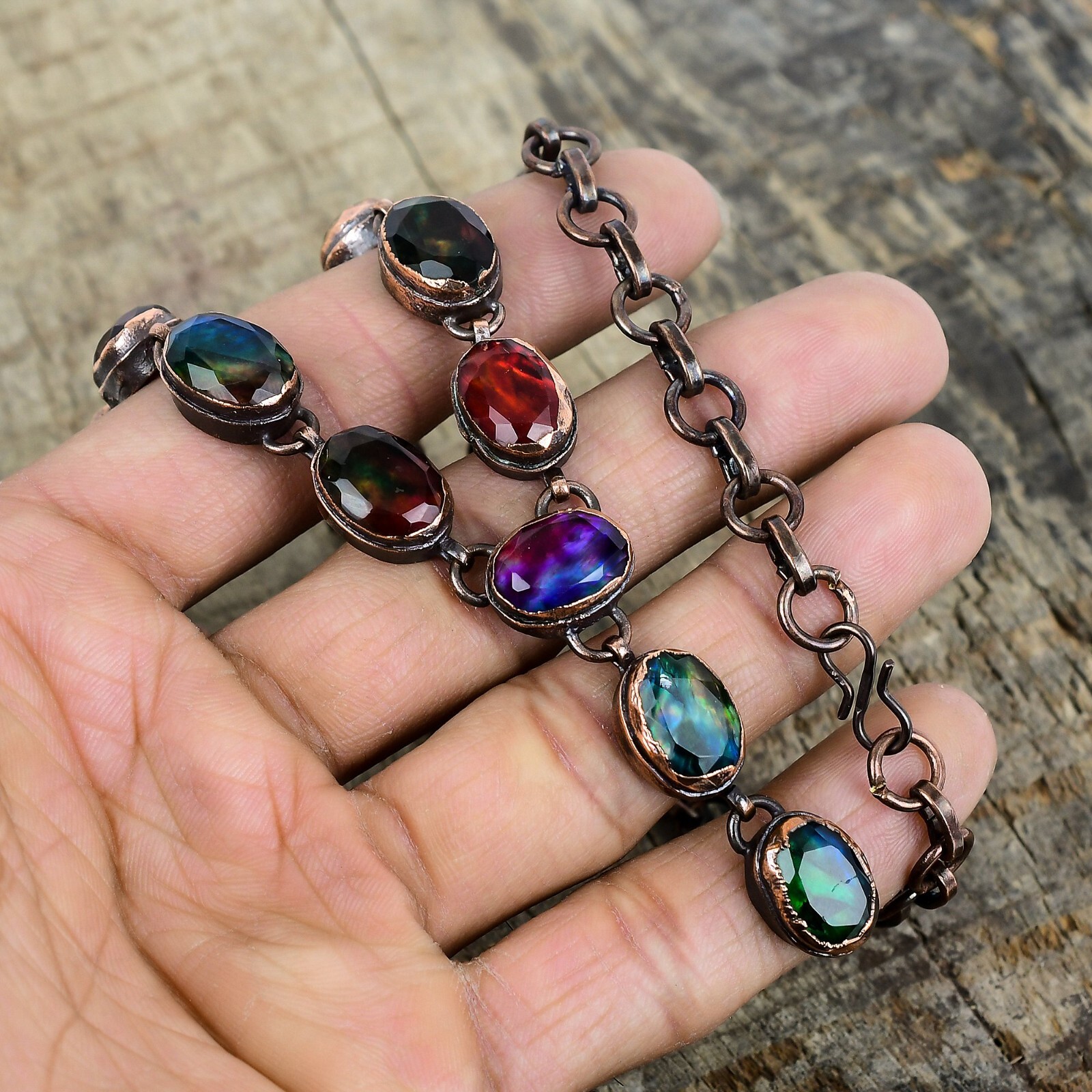 Valentines Deal Natural Ammolite Electroformed Chain New Necklace Jewelry Copper