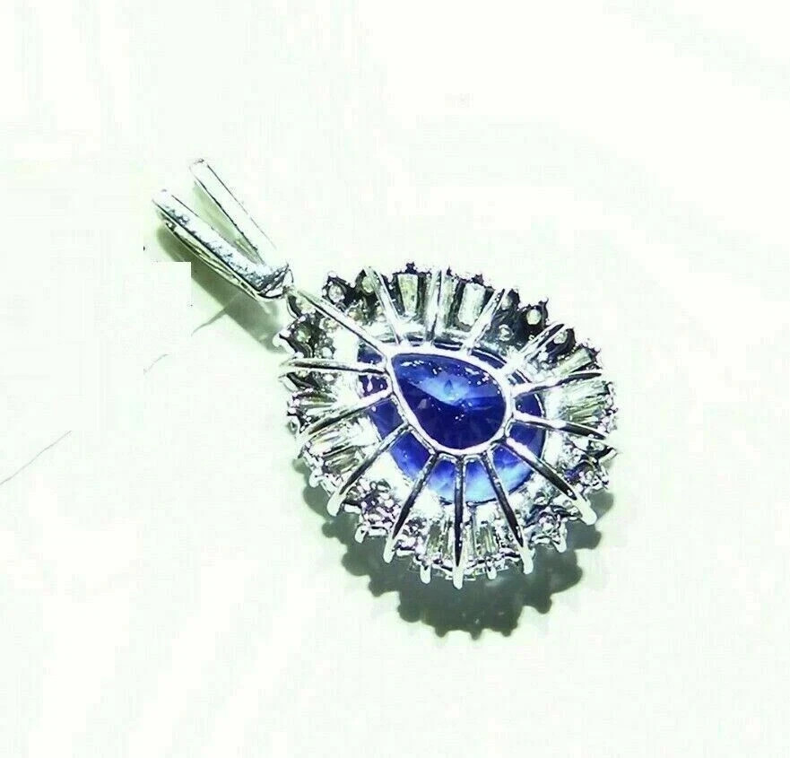 Teardrop Pendant Chain 3CT Pear Cut Blue Tanzanite Simulated 14K White Gold Over