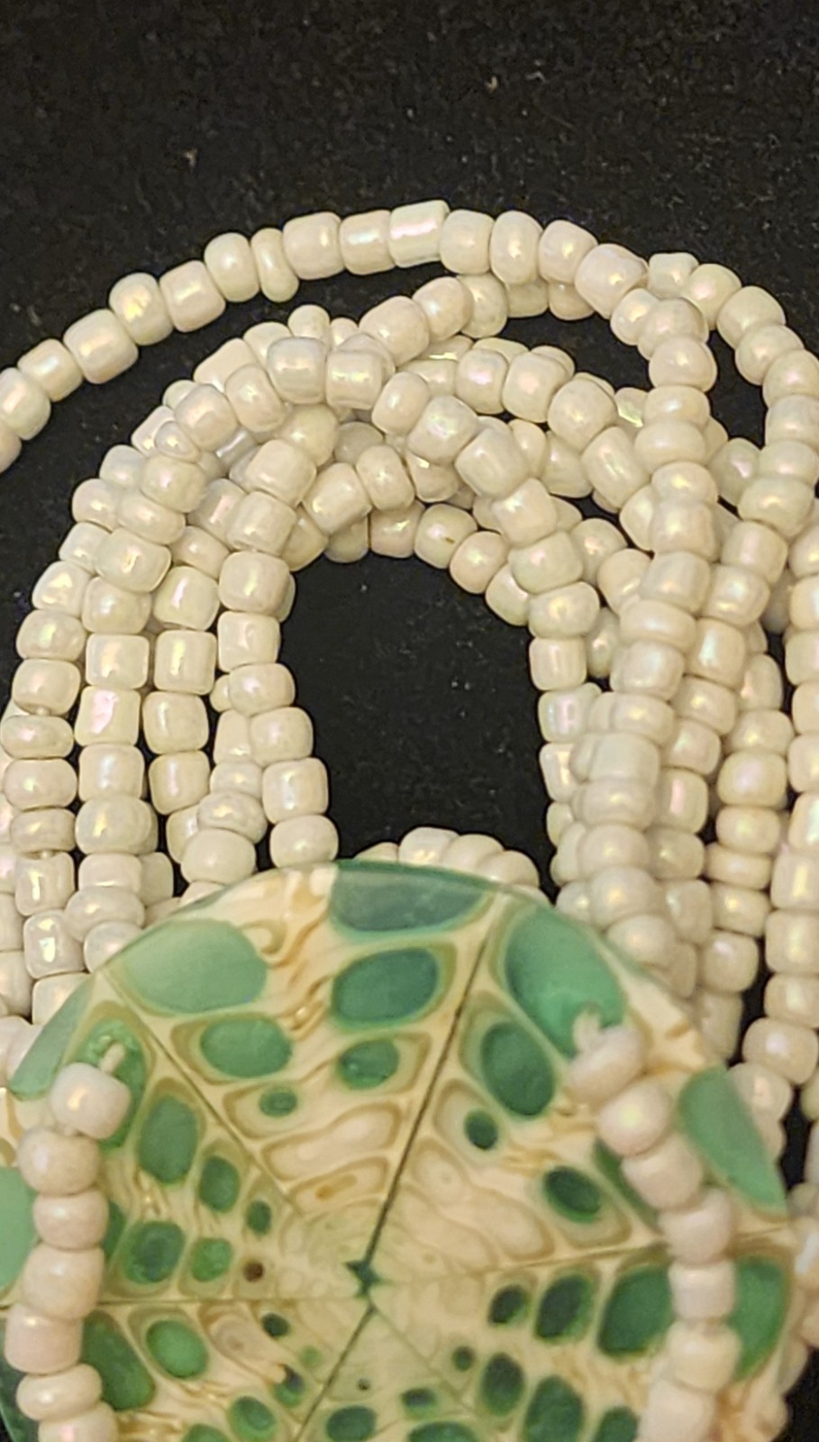 Mosaic Shell Pendant Necklace Plus Matching Stretch Bracelet 18″ 2-3/8″ Disk