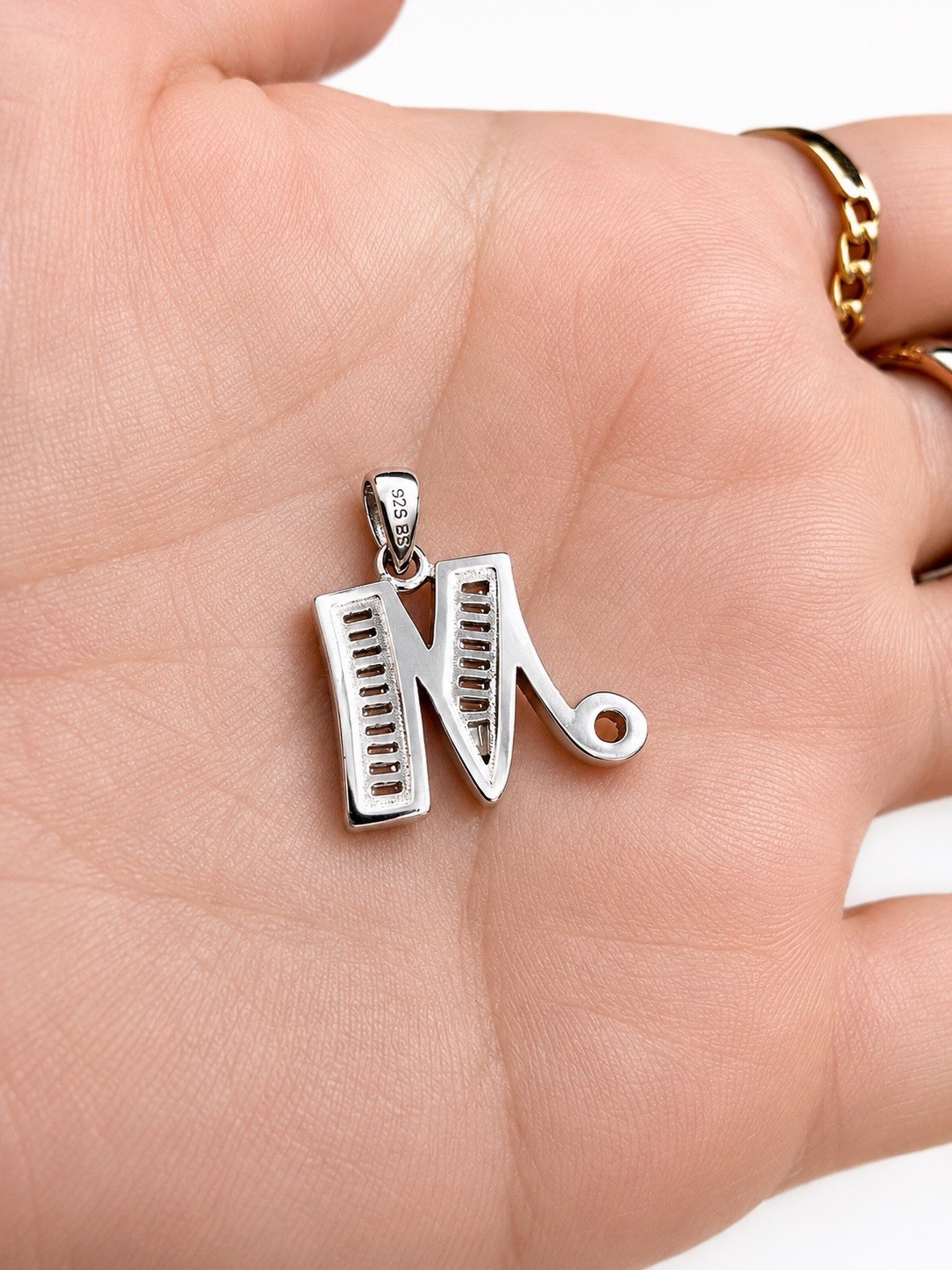 925 Sterling Silver Rhodium-Plated Initial “M” Pendant – AAA CZ diamonds