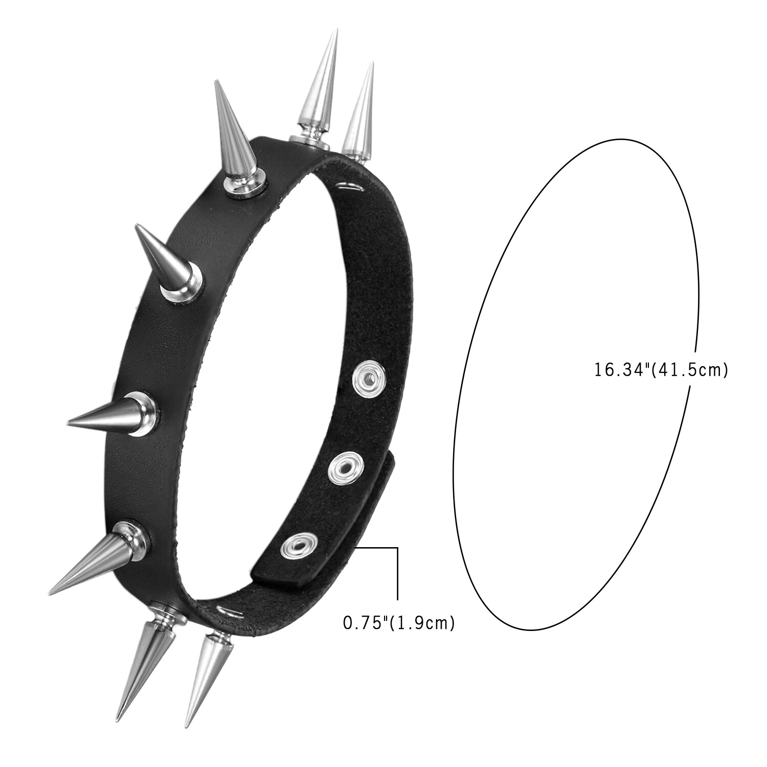 Punk Gothic Long Spike Stud Belt Black Faux Leather Snap Choker Collar Necklace