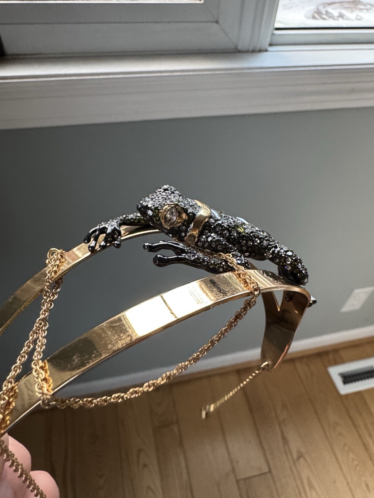 Alexis Bittar Double Band Choker Green Tourmaline Covered Frog Swarovski Crystal