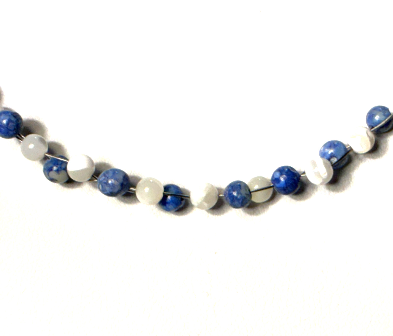 Boho Sodalite Blue & White MOP 2-strand Woven Necklace Chocker 16″-19″ Adj,
