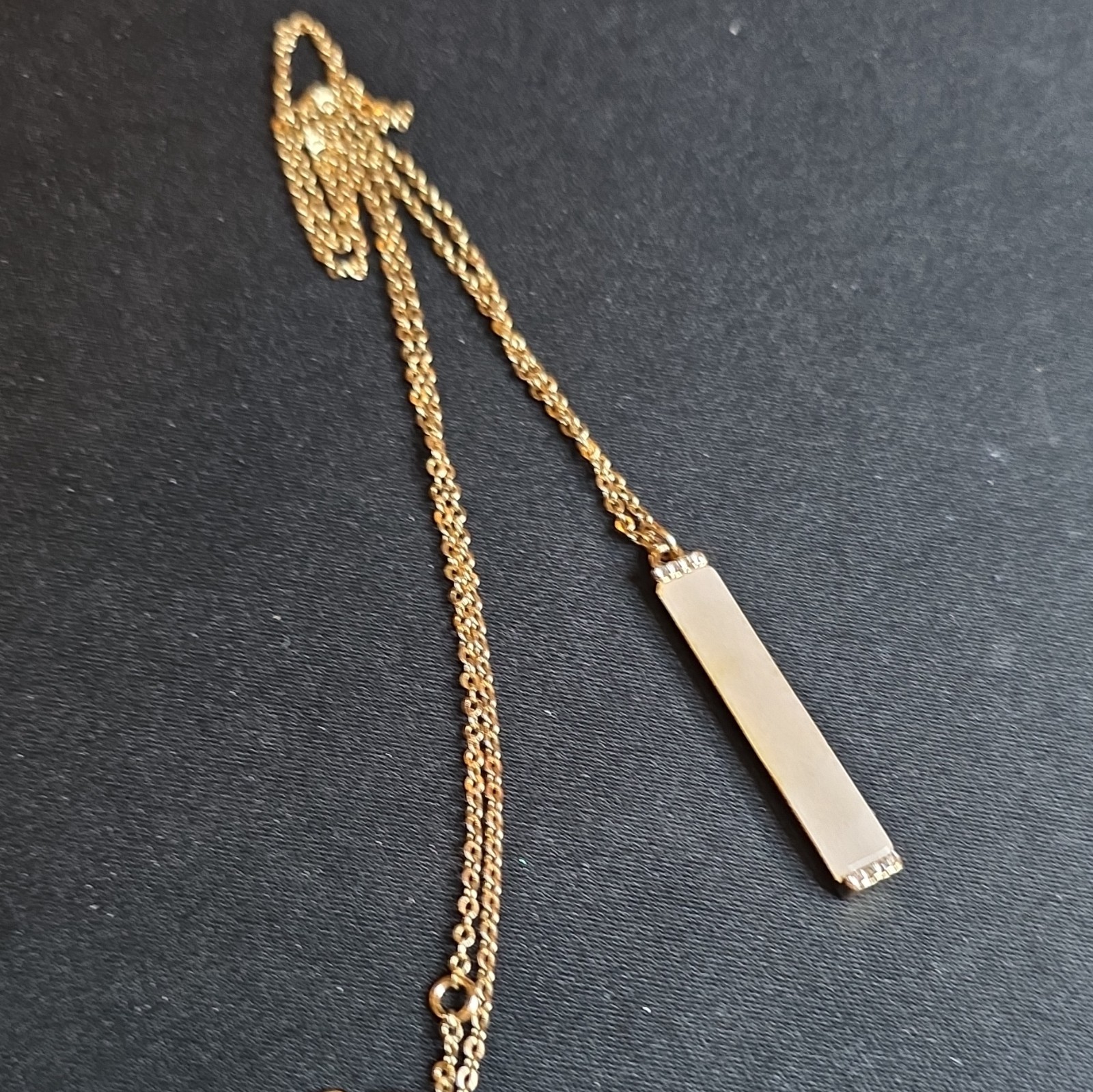 Dainty Gold Tone Vertical Bar Pendant Necklace Crystal Pave Accent Chain
