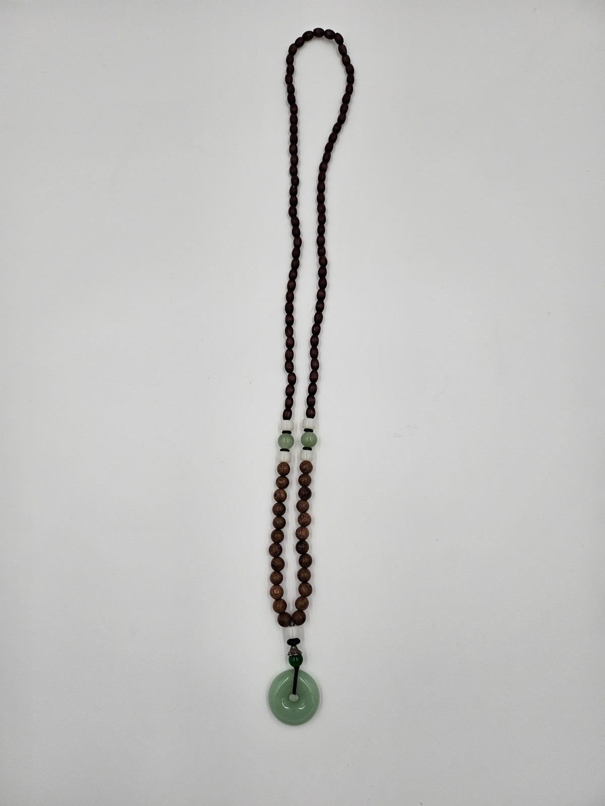 New Vintage Nepal Long Buddhist Mala Wood Beaded Pendant Necklace Ethnic Style