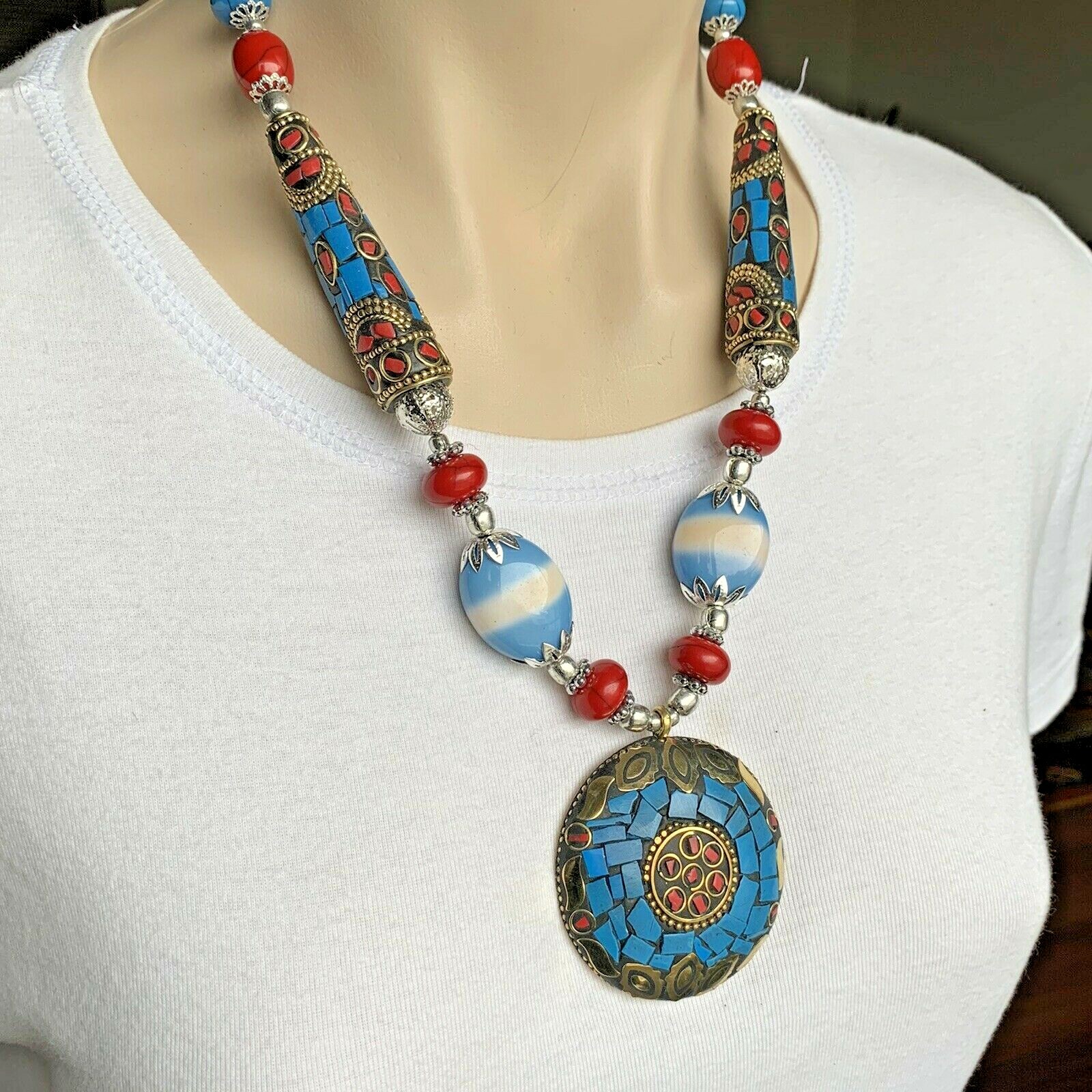 Handmade Necklace – Nepalese Tibetan Tribal Ethnic Coral Lapis Jewellery NL-106