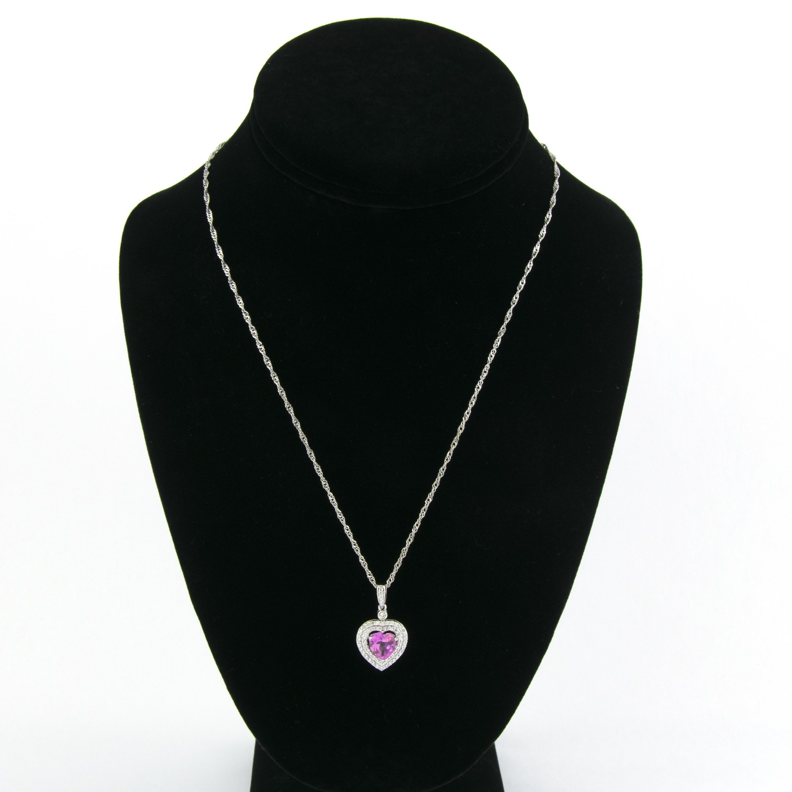 Gold Coast Platinum Plated Pink Sapphire Heart Pendant and 18″ Necklace Set