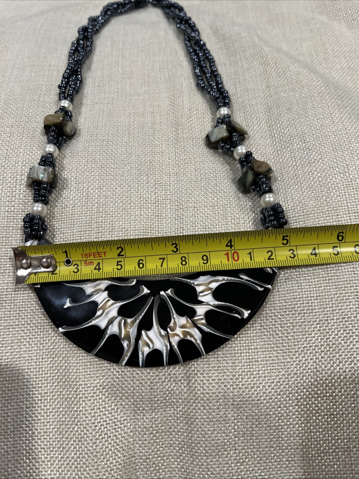Black Beaded Moon Shell Multi Strand Necklace 12 X 5