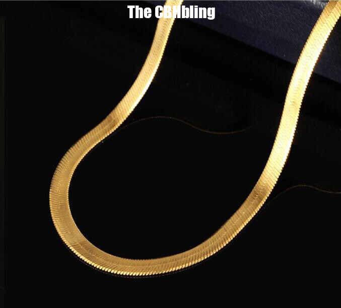 10mm Stainless Steel Flat Herringbone Chain 18K Gold Plated Necklace Bracelet