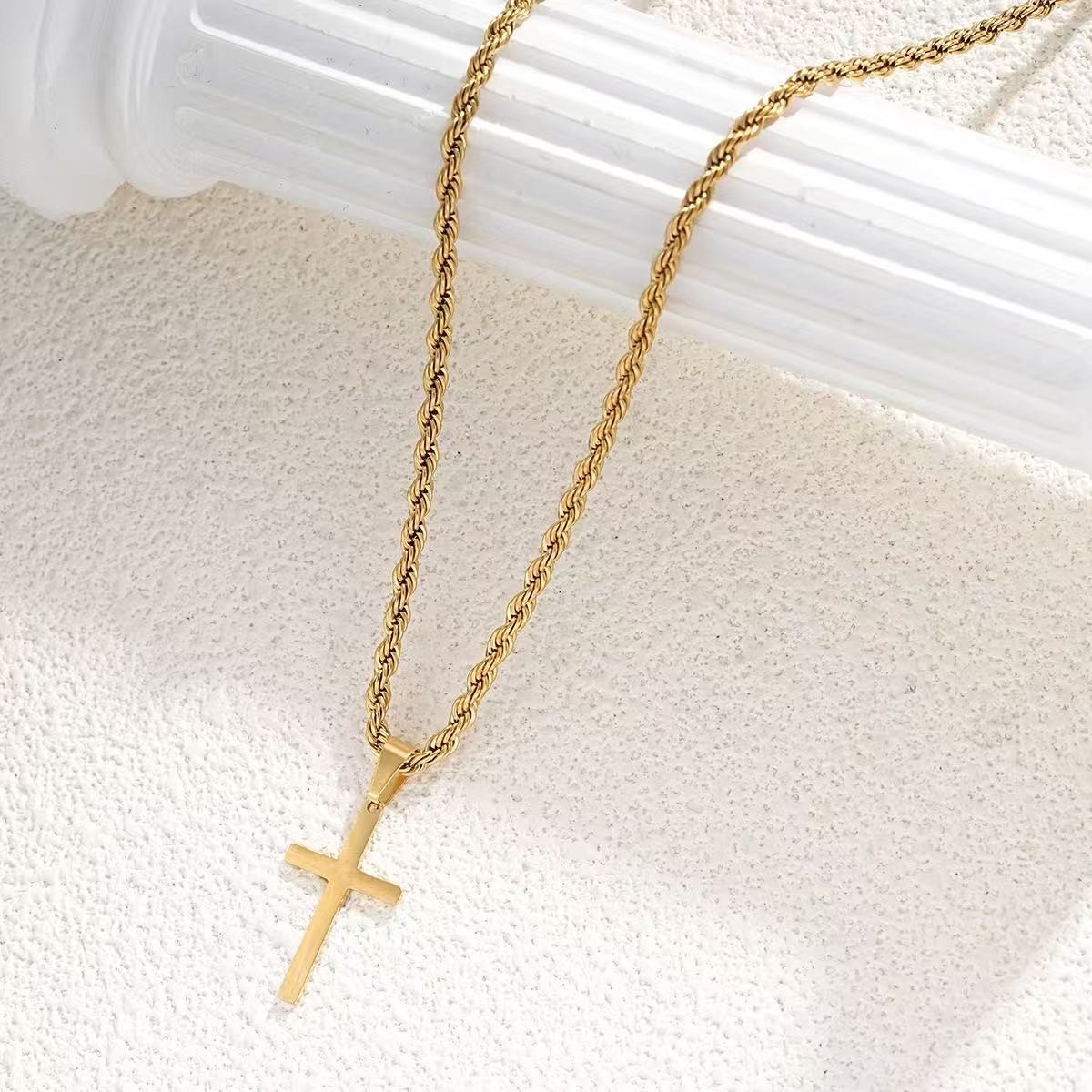 Stainless Steel Cross Pendant Necklace – Rope Chain 20” Christian Jewelry NEW