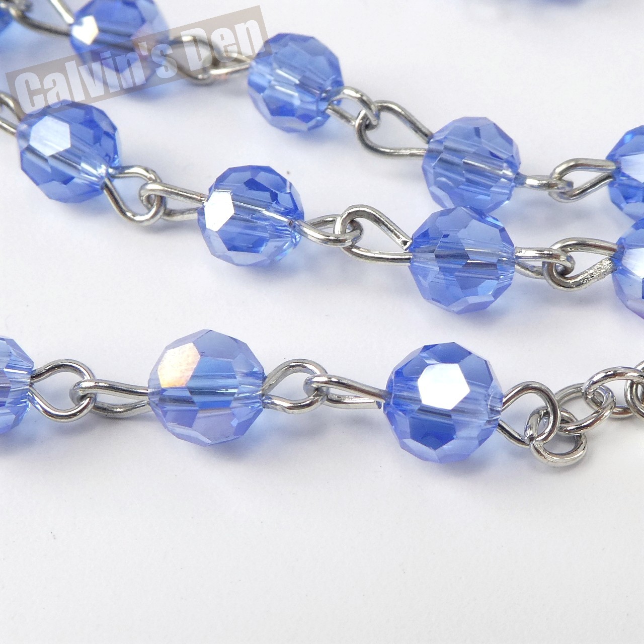 Mysteries of the Rosary Devotional Metal Bead Blue Crystal Necklace Crucifix